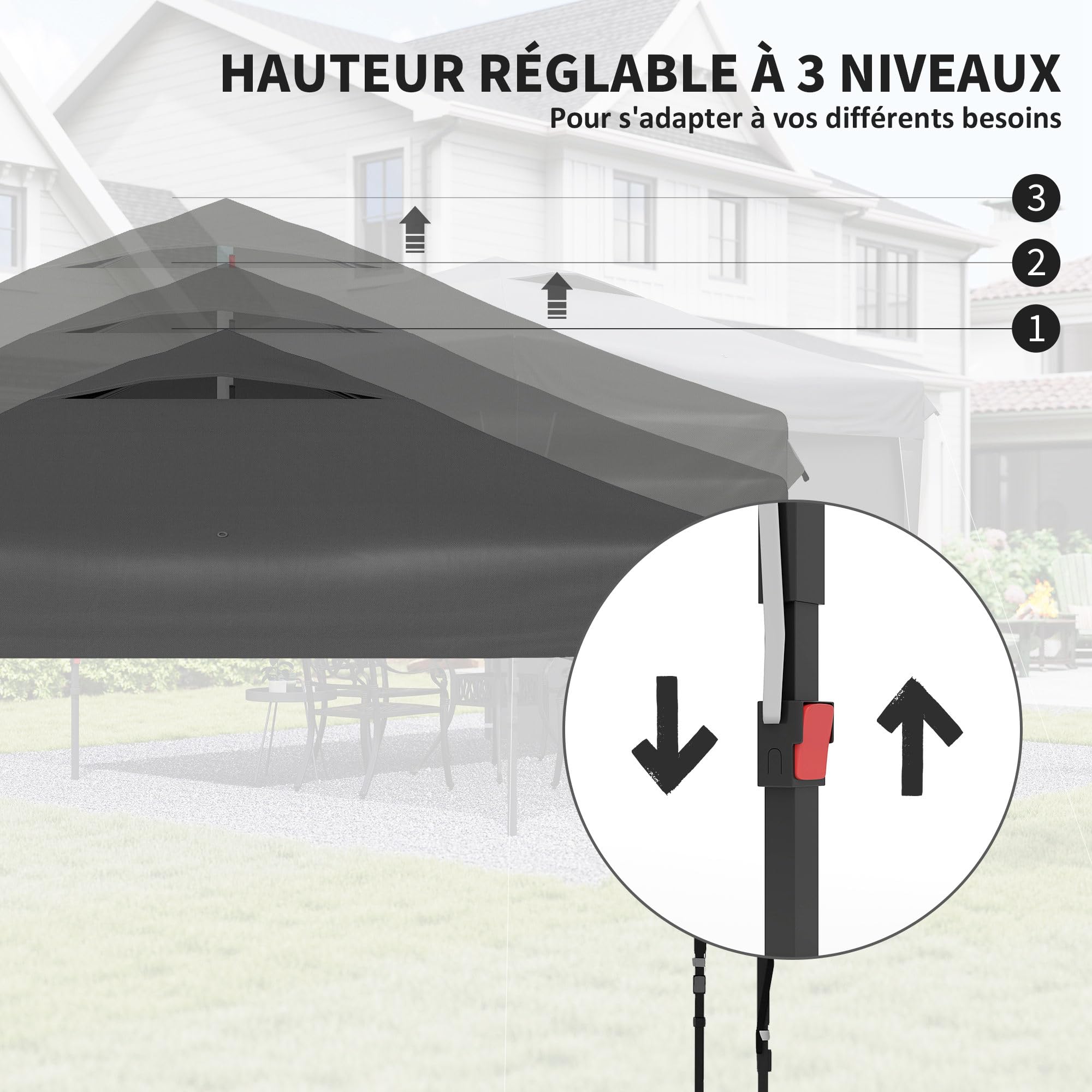 Outsunny Tonnelle Pop-Up Pliant Paroi Latérale Amovible 3x3x2,65m Gris