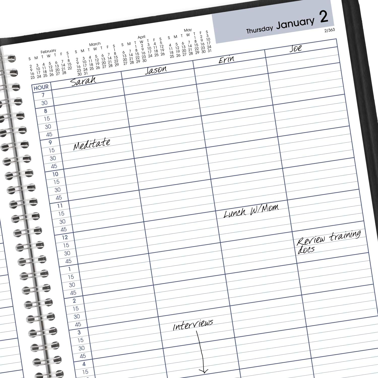 AT-A-GLANCE 2025 Appointment Book Planner, Daily, Four Person Group Planner, 8" x 11", Large, Quarter-Hourly, DayMinder, Black (G5600025)