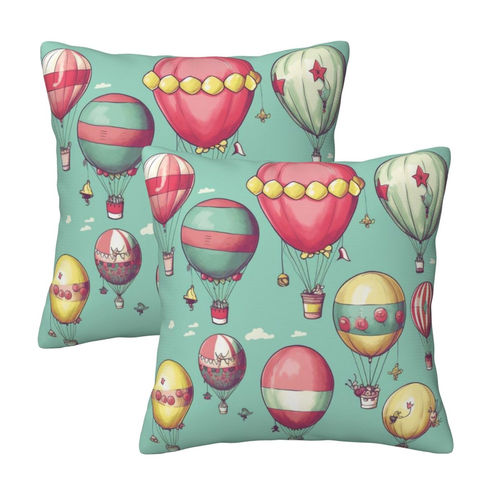 Cartoon Balloon Throw Pillow Cases 2 Pack Square Pillowcases Soft Pillow Protectors for Couch Livingroom Sofa Bed Office Car,30x30 CM