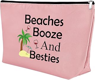 Beach Gifts for Women Friends Makeup Bag Beach Lover Gifts Cosmetic Bag Funny Vacation Gift Beach Themed Gifts for Women Besties Birthday Christmas Graduation Gift for Beach Lover Travel Pouch（Pink）