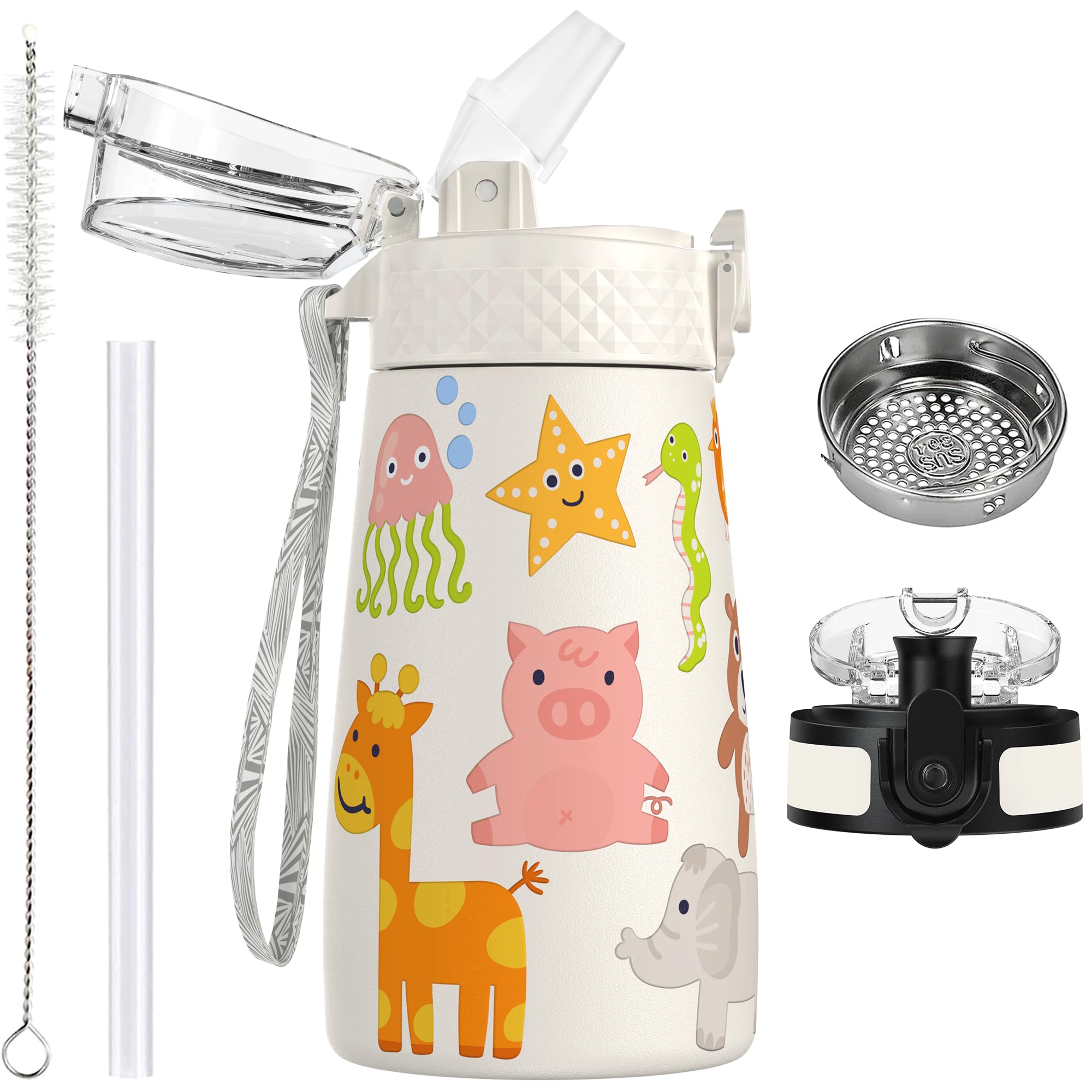OLDLEY 350ml/12oz Kids Stainless Steel Water Bottle with Straw for School with 2 Different Lid Metal Vacuum Insulated Water Bottles Small Flask for Boys Girls Toddler Children Hot Cold Drinks BPA Free — image 1