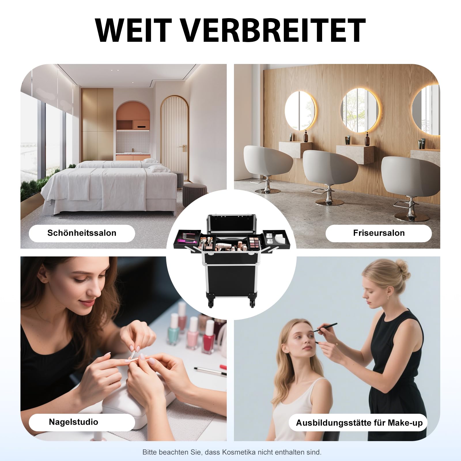Kosmetikkoffer Trolley,Hartschale Schminkkoffer für Damen mit Rollen, Alu Beauty Case Nagelkoffer Multikoffer, Großer Stauraum & Robuste Konstruktion 34x24x47cm Schwarz
