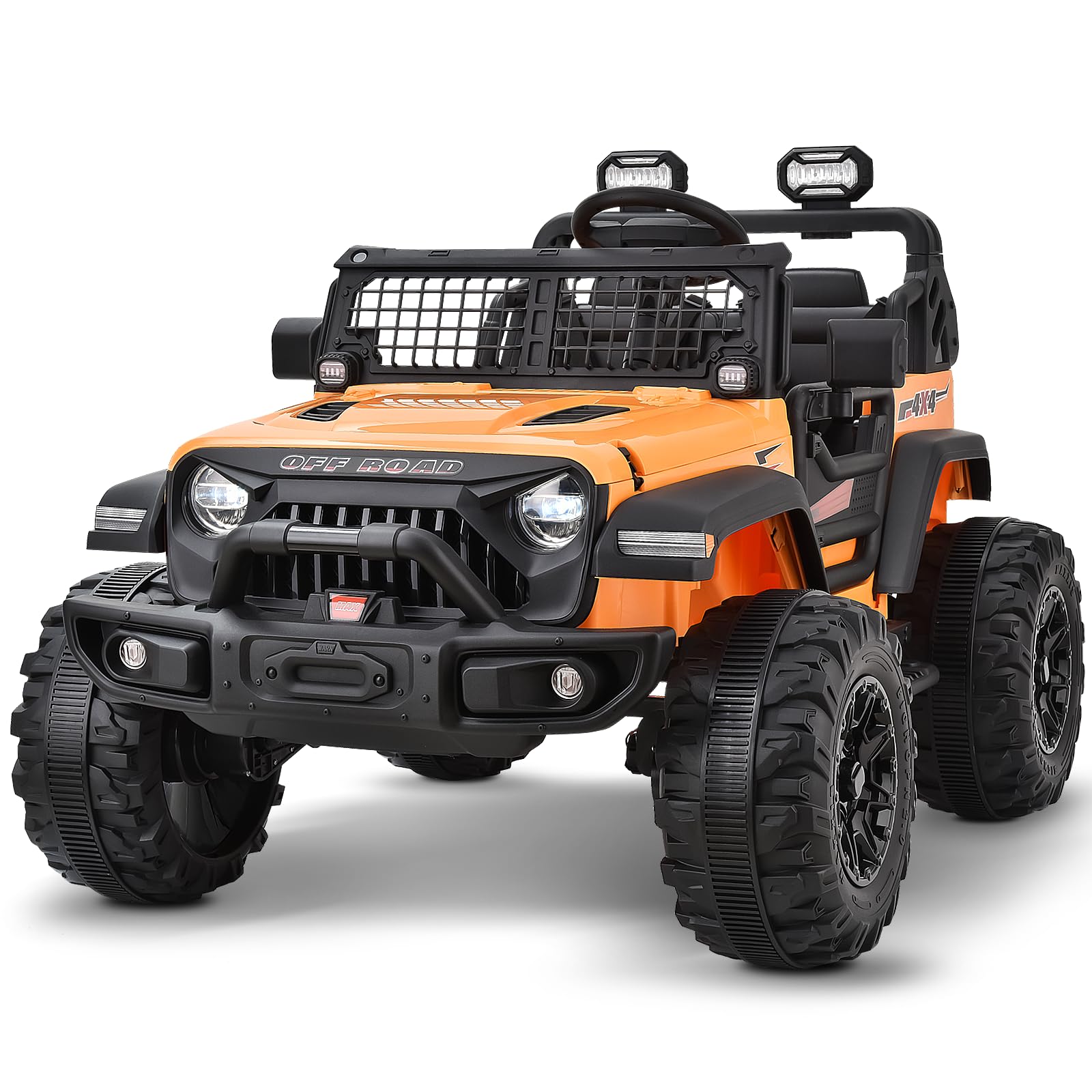 Blitzshark 24V MAX Ride-on Truck 2 Seater 4WD Kids Electric Vehicle 4x4 XXL Battery Powered Car, with 480W Ultra Powerful Motor, 7AH Battery, Remote Control, Full-Metal Suspension& DIY Sticker, Golden