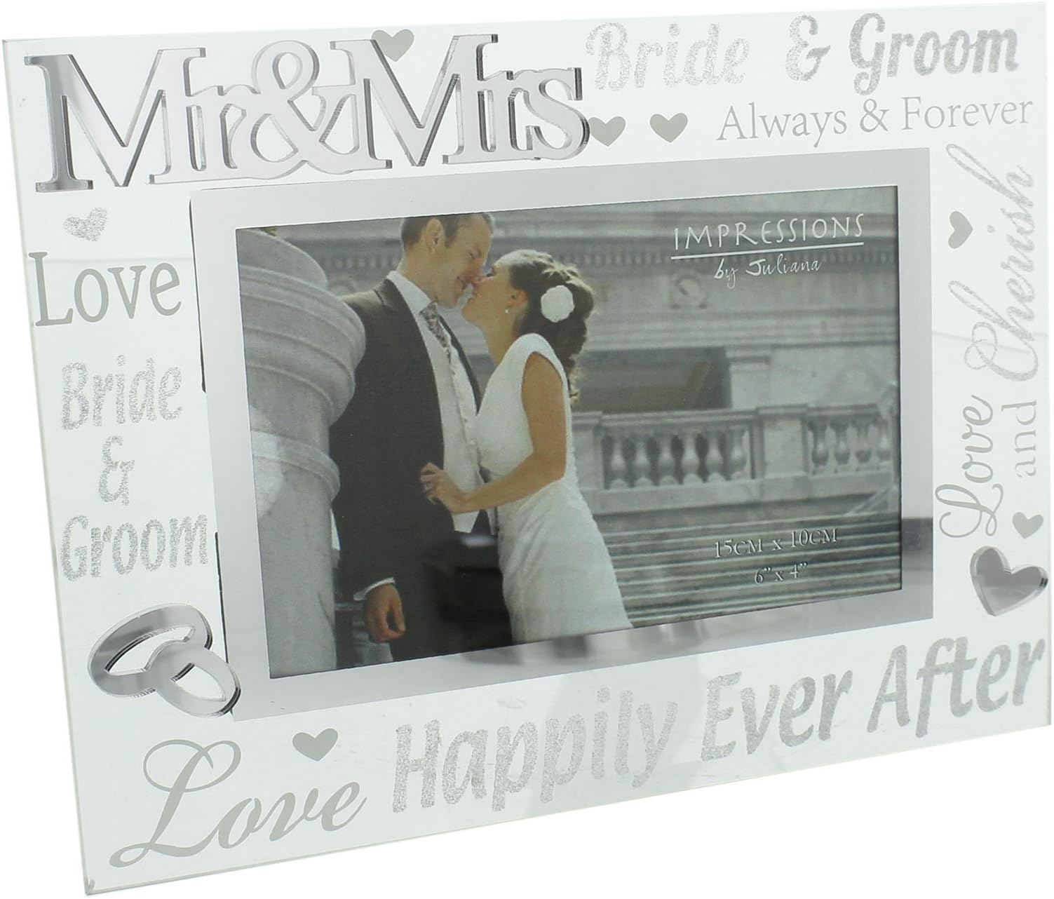 Juliana 3D Words Mr & Mrs 6 inchx4 inch Glass Mirror Wedding Day Photo Frame WG60864,White