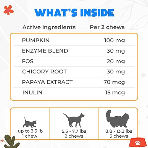 Miniatura 6 de Probióticos masticables para gatos, 200 unidades, apoyo digestivo, para la salud intestinal y la diarrea, masticables probióticos para felinos,