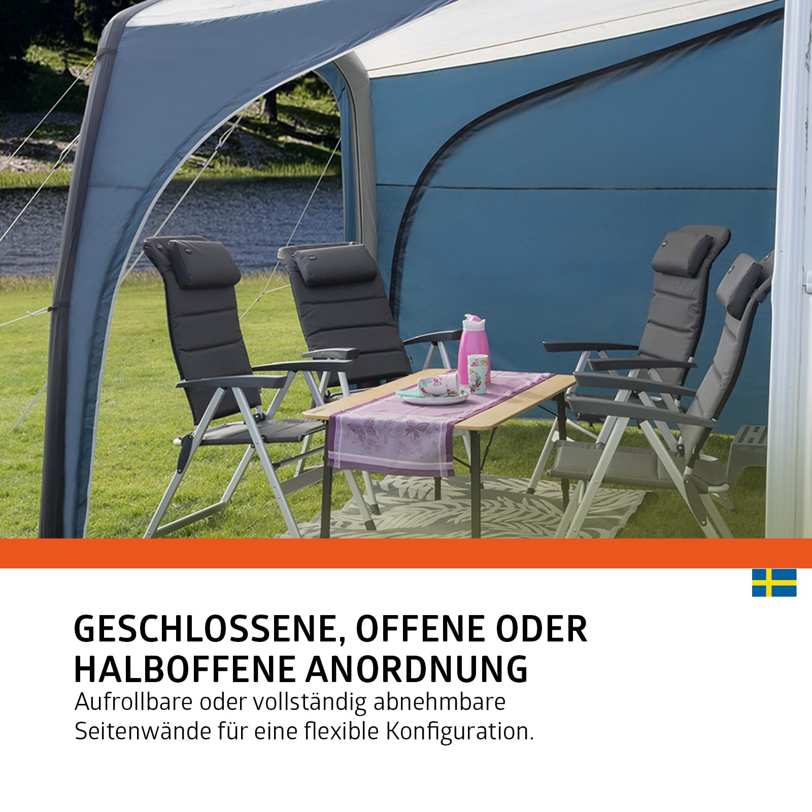 Campout Aufblasbares Vorzelt für Wohnwagen & Wohnmobil – 300 x 250 cm – 3000 mm Wassersäule – Anbauhöhe 235-250 cm – Aufbau in 15 Min – Inkl. Pumpe & Sturmabspannleinen