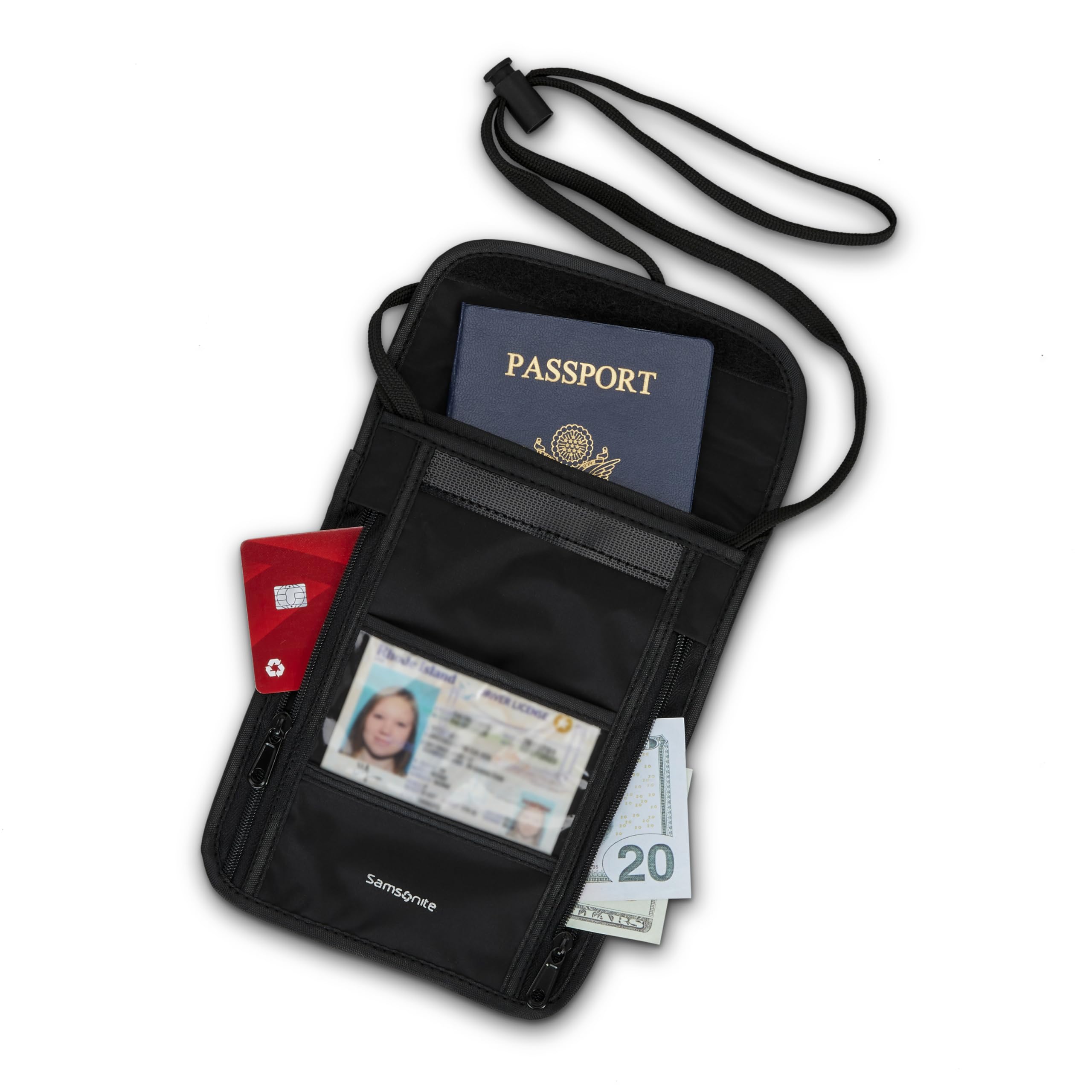 Samsonite RFID-Brustbeutel – leichte und langlebige Nylon-RFID-Schutz-Technologie – blockiert RFID-Signale, die in Reisepässen, Ausweisen und Kreditkarten codiert sind, Schwarz, Organisationszubehör