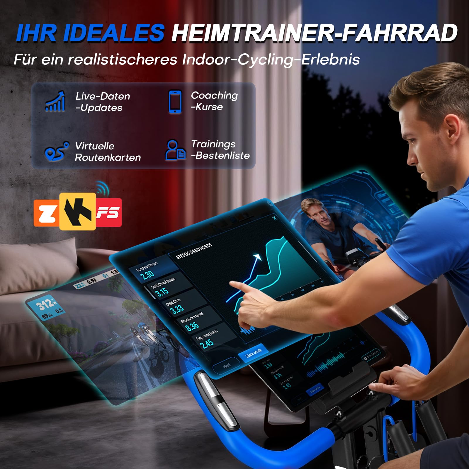 Heimtrainer Fahrrad mit App, Neu Hometrainer Fahrrad mit stabilem Doppeldreieckrahmen, Klappbar Ergometer Heimtrainer mit 10dB extra Leise, Indoor Bike für Kardio-Training zu Hause, Bis 160KG