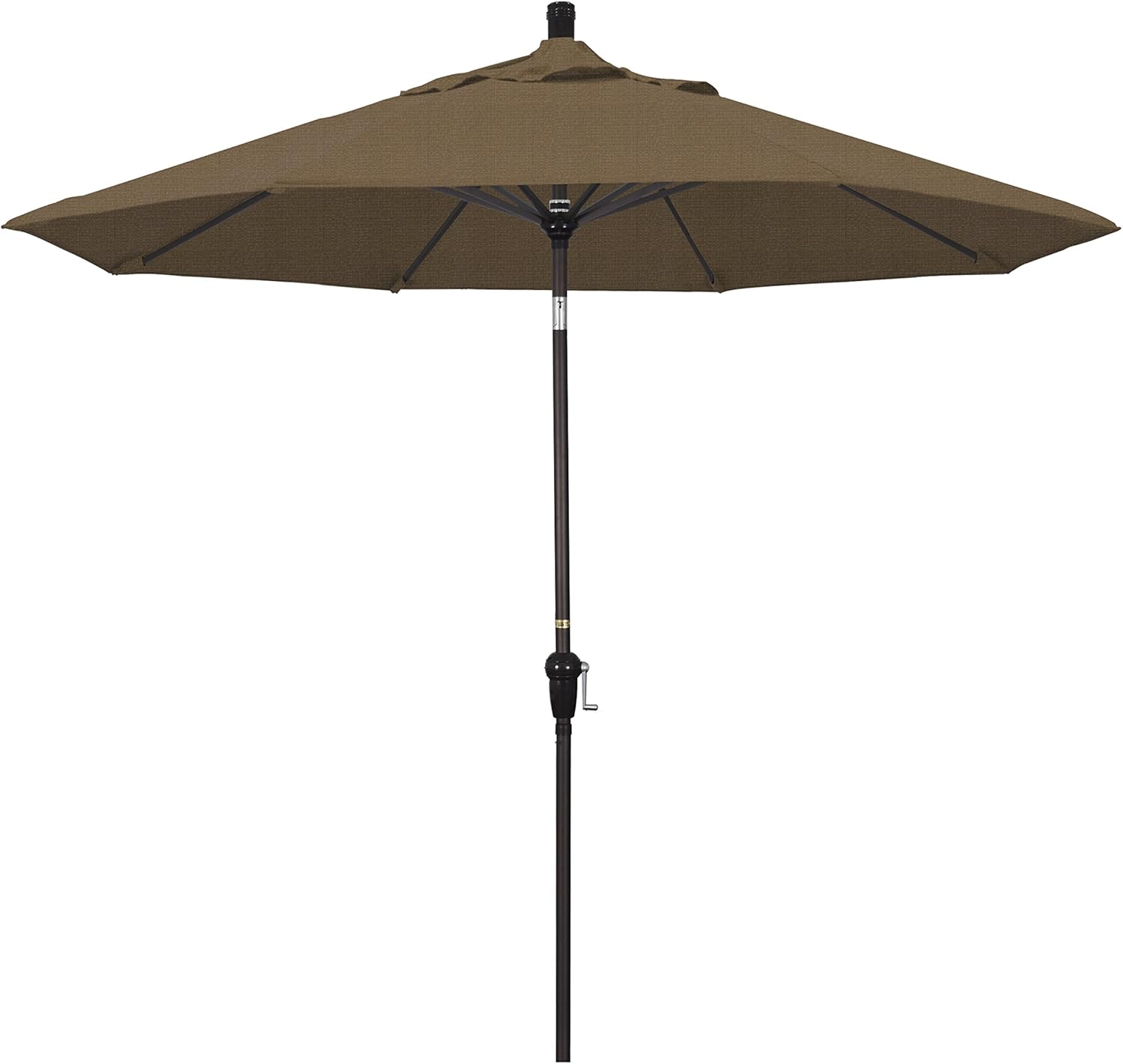 California Umbrella 9' Round Aluminum Market Umbrella, Crank Lift, Auto Tilt, Bronze Pole