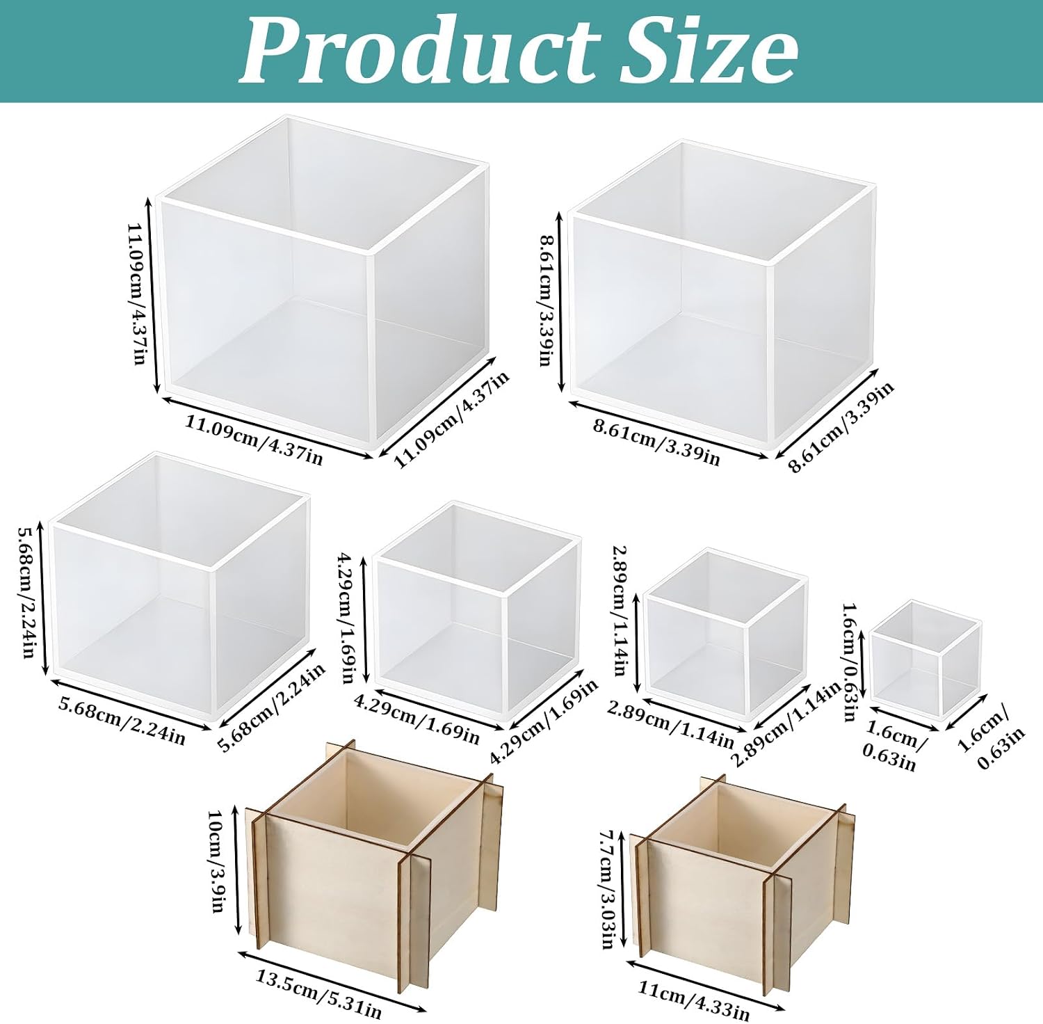 Set of 6 Clear Silicone Cube Molds, 4", 3", 2", 1.5", 1", 0.5" Transparent Large Deep Square Epoxy Resin Casting Cube Molds for Art DIY Crafts Projects Home Decoration