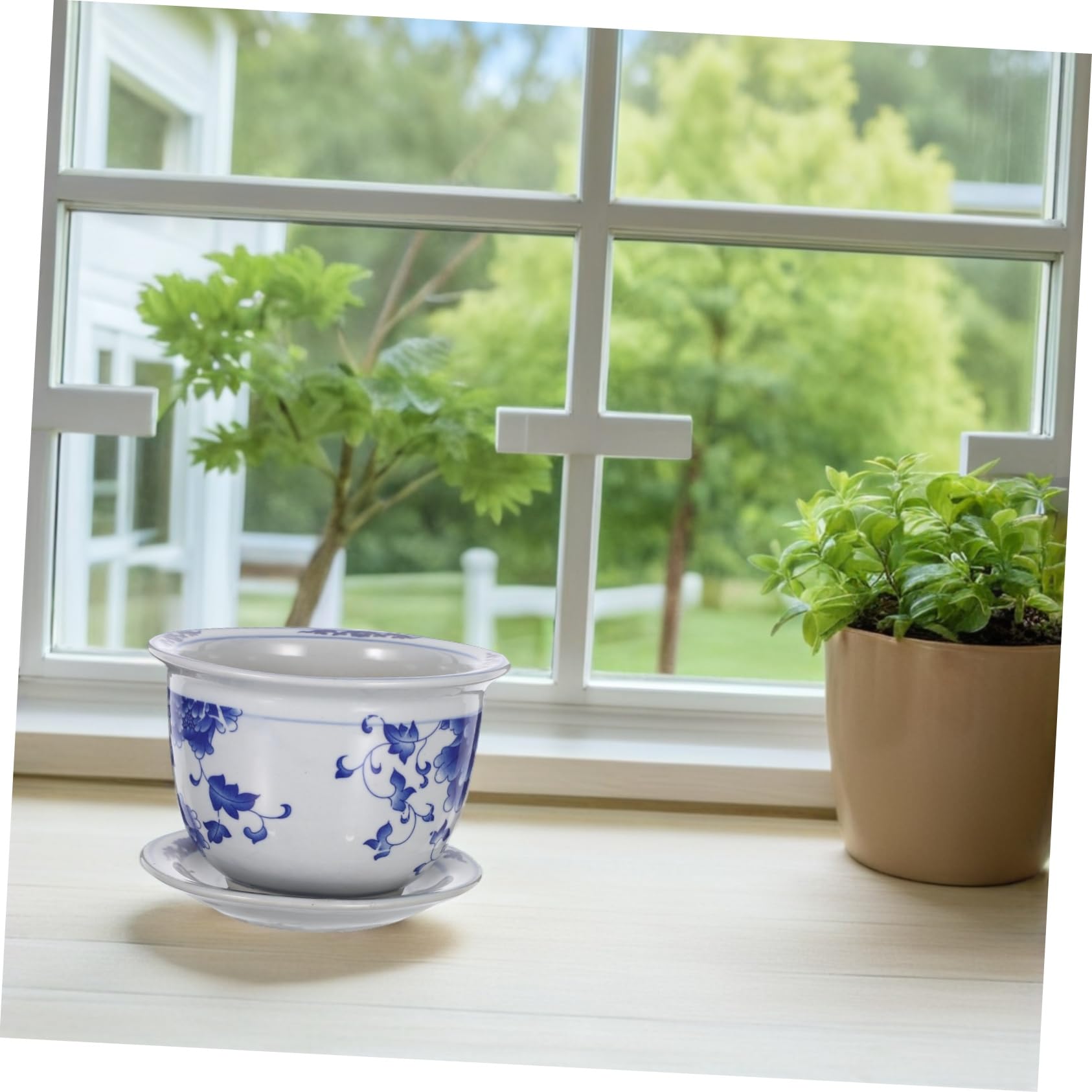 HANABASS Ceramicznych Doniczek Ogrodowych z Tacą Antyczny Trwały Ceramiczny Kwietnik Do Roślin Doniczkowych Sukulentów i Storczyków Dekoracyjny Planter Do Wnętrz i Ogrodu