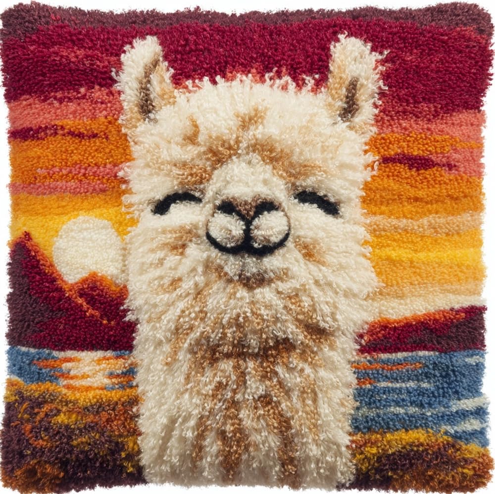 FWRTYCB Latch Hook Kits Pillow Smiling Alpaca At Sunset Crochet Yarn Hooki