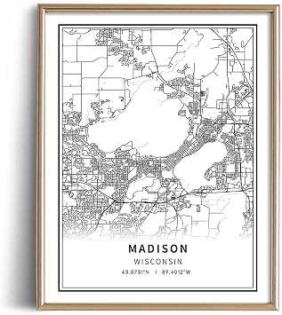 Madison Wisconsin Poster - Minimalist Black White Map of Wall Art - Madison Street Transit Map Print Picture - Madison Art Wall Decor - Map Poster of Madison - Decorative Artwork Souvenir Gift