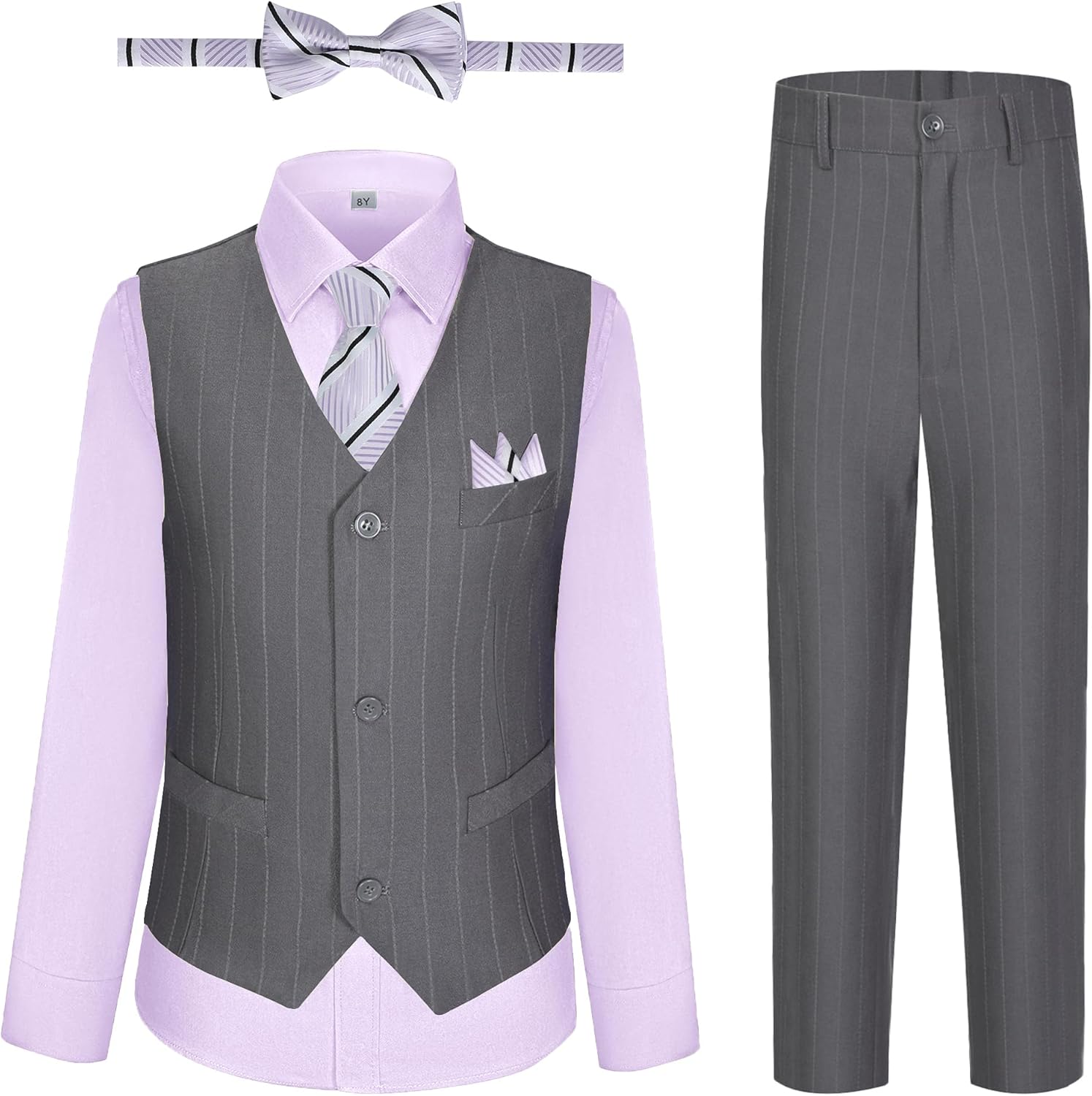 Boys Pinstripe Suit Vest and Pants Set, Kids Tuxedo Suits for Boy Outfits