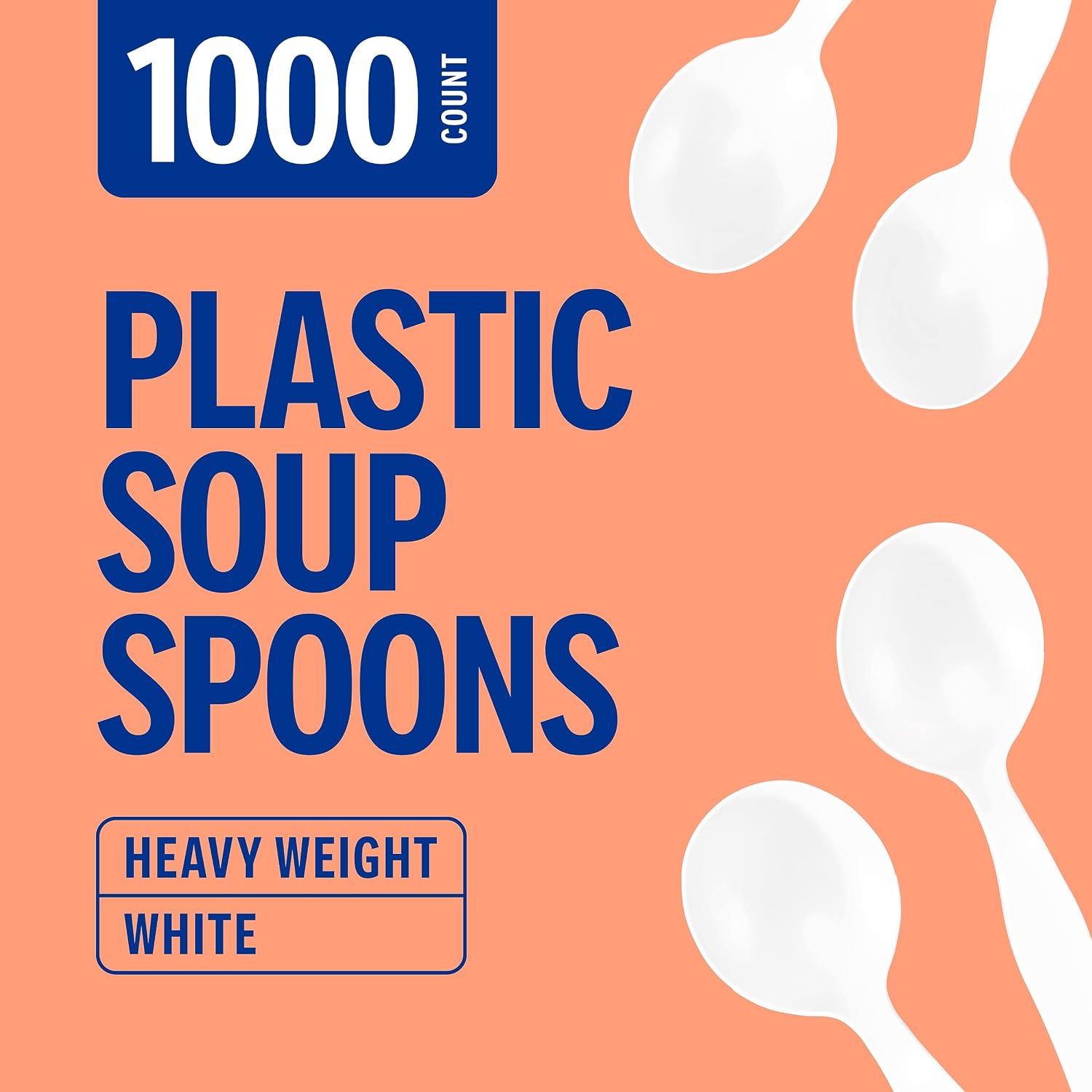 Perk Plastic Soup Spoons, Heavyweight, White, Disposable Spoons for Breakroom & Foodservice, 1000/Carton