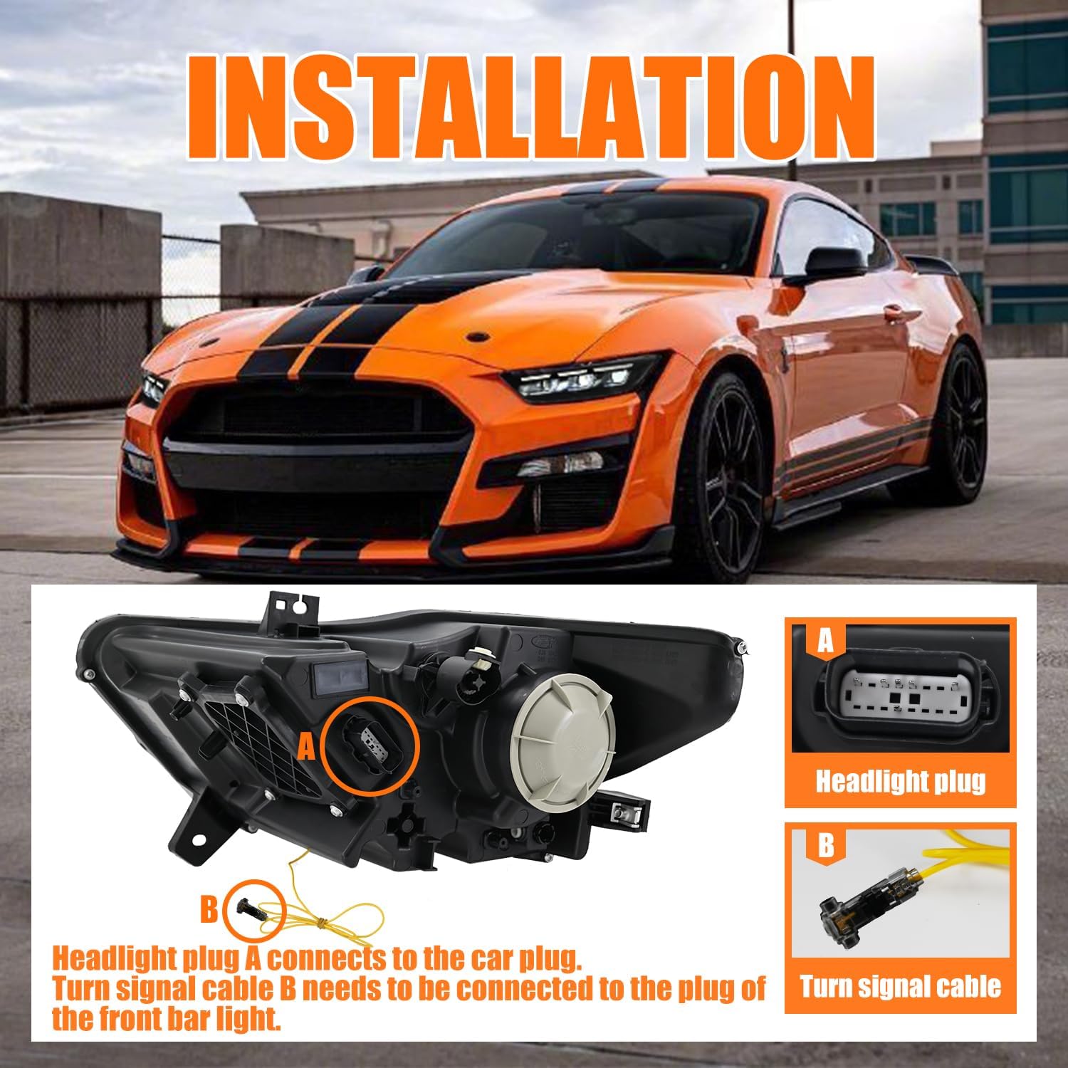 Headlights for 2015-2017 Ford Mustang All Models & Ford Mustang Shelby GT350 Headlight Assembly/Driver & Passenger Side Head Lamp