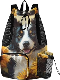 Foldable Swim Bag Australian Cattle Dog Cute, Mesh Drawstring Backpack with Wet Pocket, Fashion Beach Backpack for Swimming Gym Pool and Workout Gear
