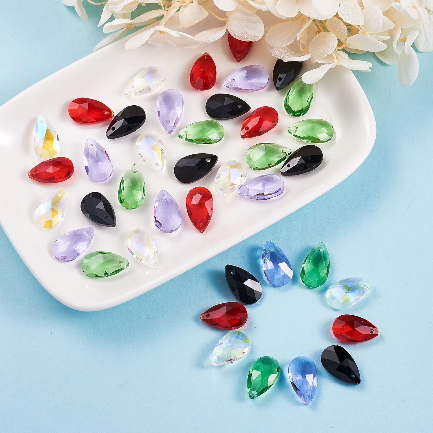 Beadthoven 100pcs Teardrop Glass Beads Random Color Faceted Dorp Crystal Beads Top Drilled Dangle Pendants for Jwewelry Making Chandelier Home Hanging Decor - Image 3