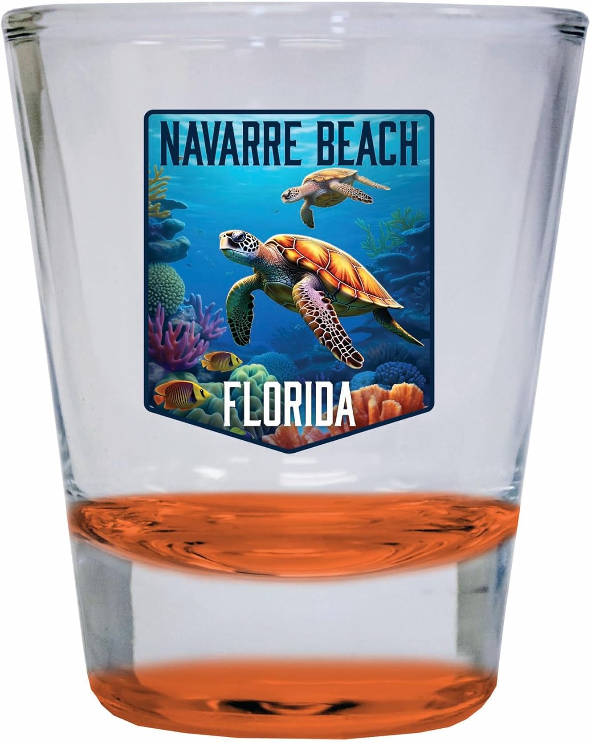Vaso Tequilero Navarre Beach Florida Diseño Tortuga Submarina 2 Onzas Naranja Pack de 2
