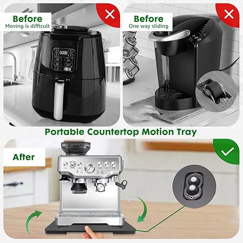 Miniatura 3 de Appliance Slider Bandeja rodante de 360 para cafetera, bandeja deslizante de bambú para rotación de encimera, bandeja deslizante con ruedas, tapete