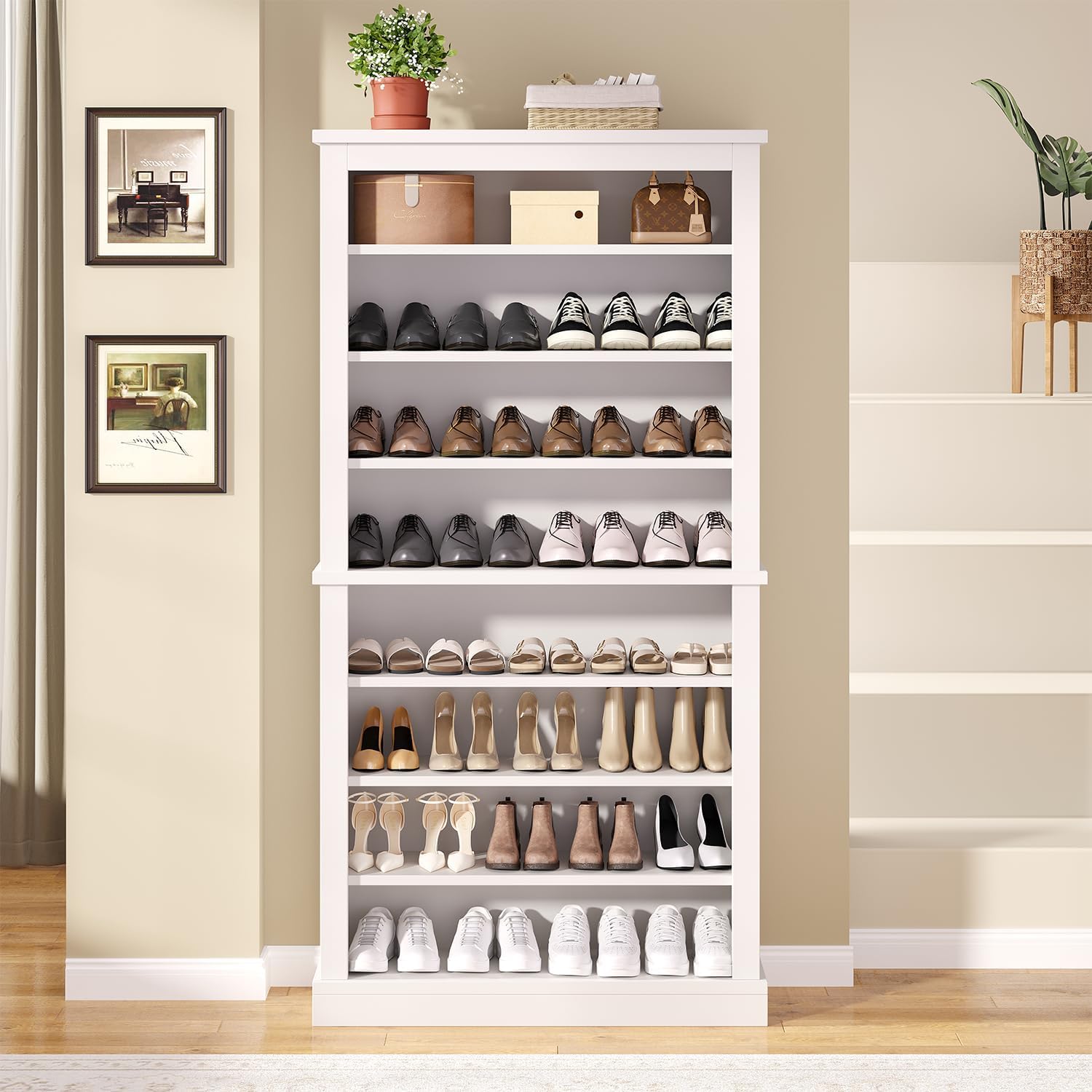 Freestanding Shoe Cabinet, Holds 40-45 Pairs, 71 Inch Tall 9-Tier Shoe Rack with Adjustable Shelves, Heavy Duty Open Storage Organizer for Entryway Hallway，White