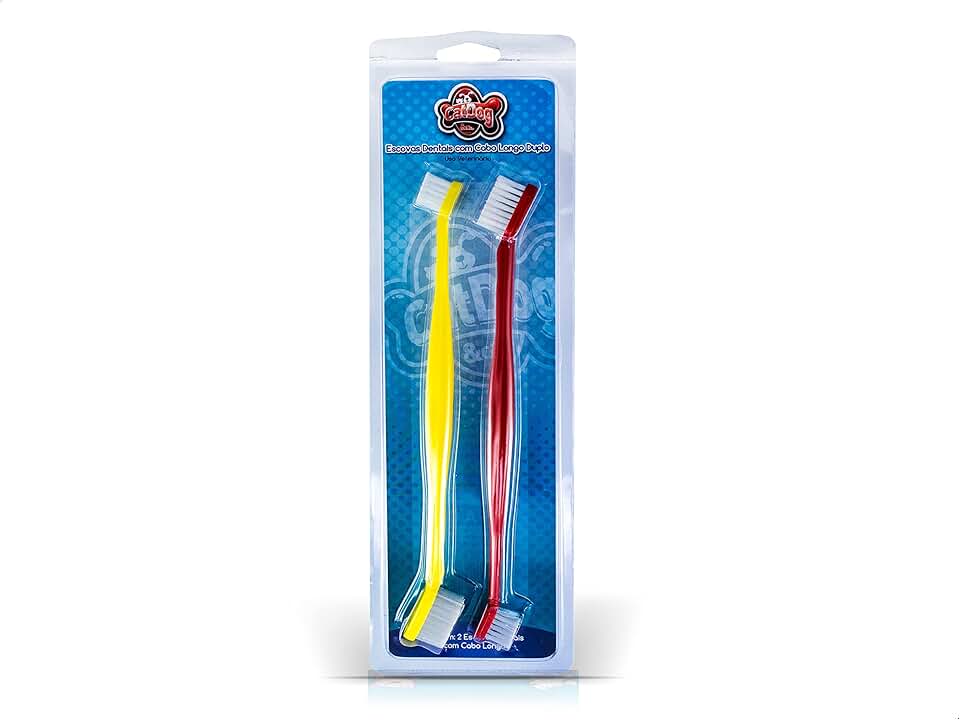 Kit Bucal 2 escovas cabo longo para escovar os dentes de Cães e Gato, Anti-tártaro