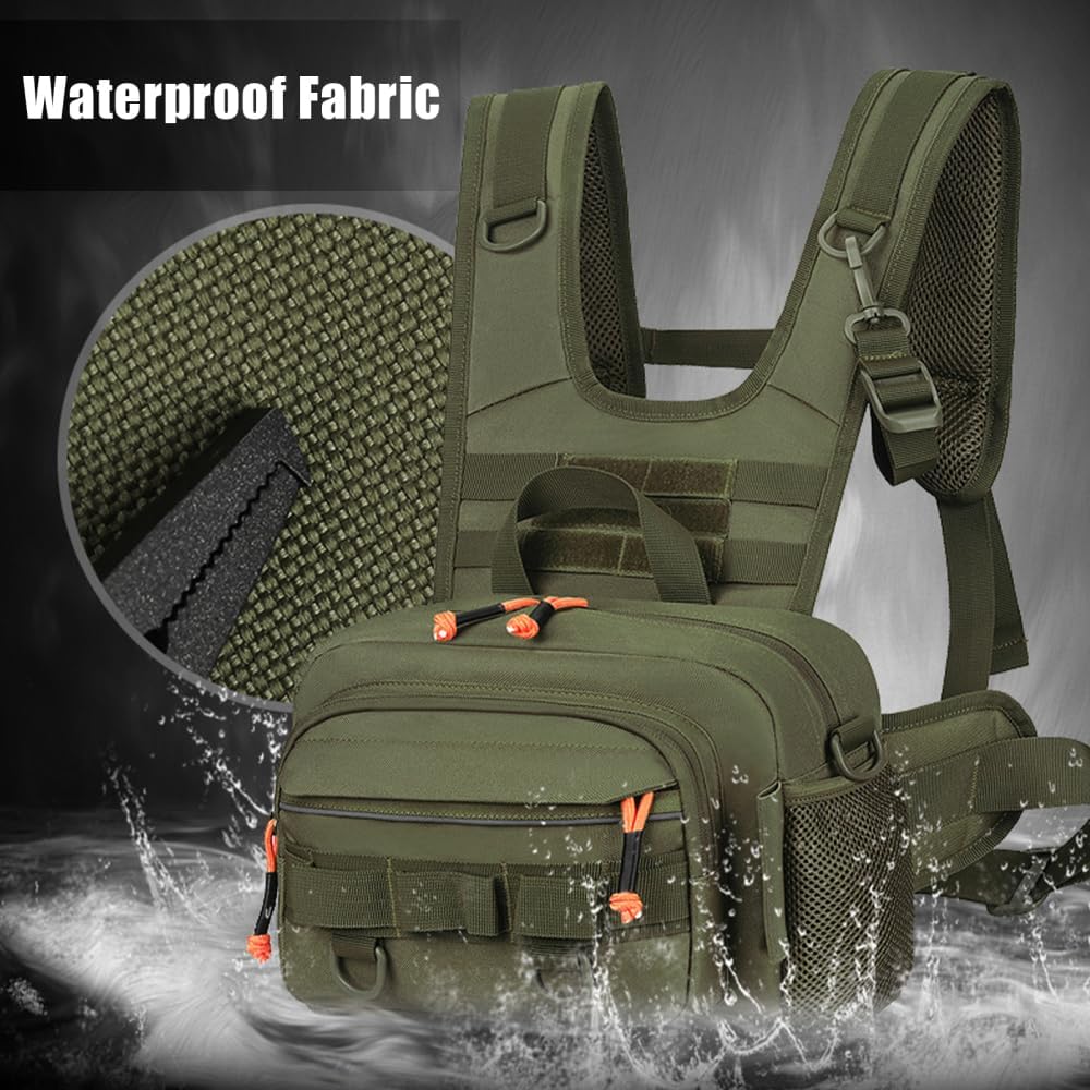 MiOYOOW Fishing Chest Pack, Waterproof Fly Fish Bag with Reflective Design for Men Women Outdoor Hunting Hiking