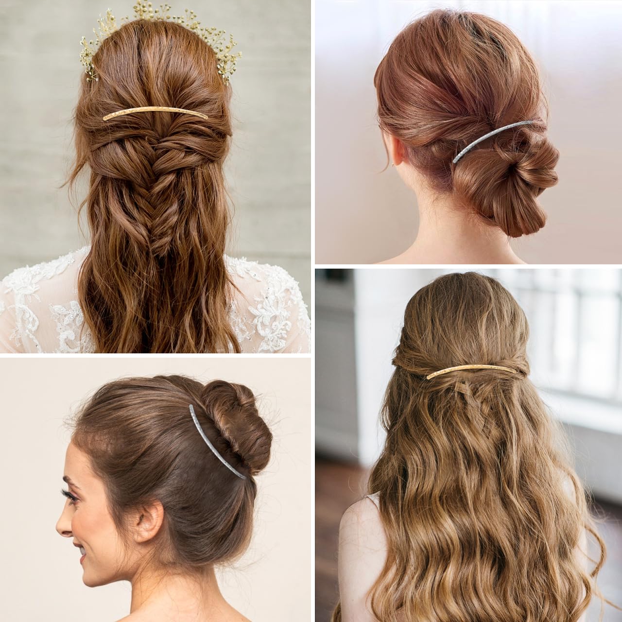 Minkissy Horquilla para el pelo, peine lateral de aleación, 2 unidades, color plateado y dorado, accesorio para el pelo para mujeres y niñas