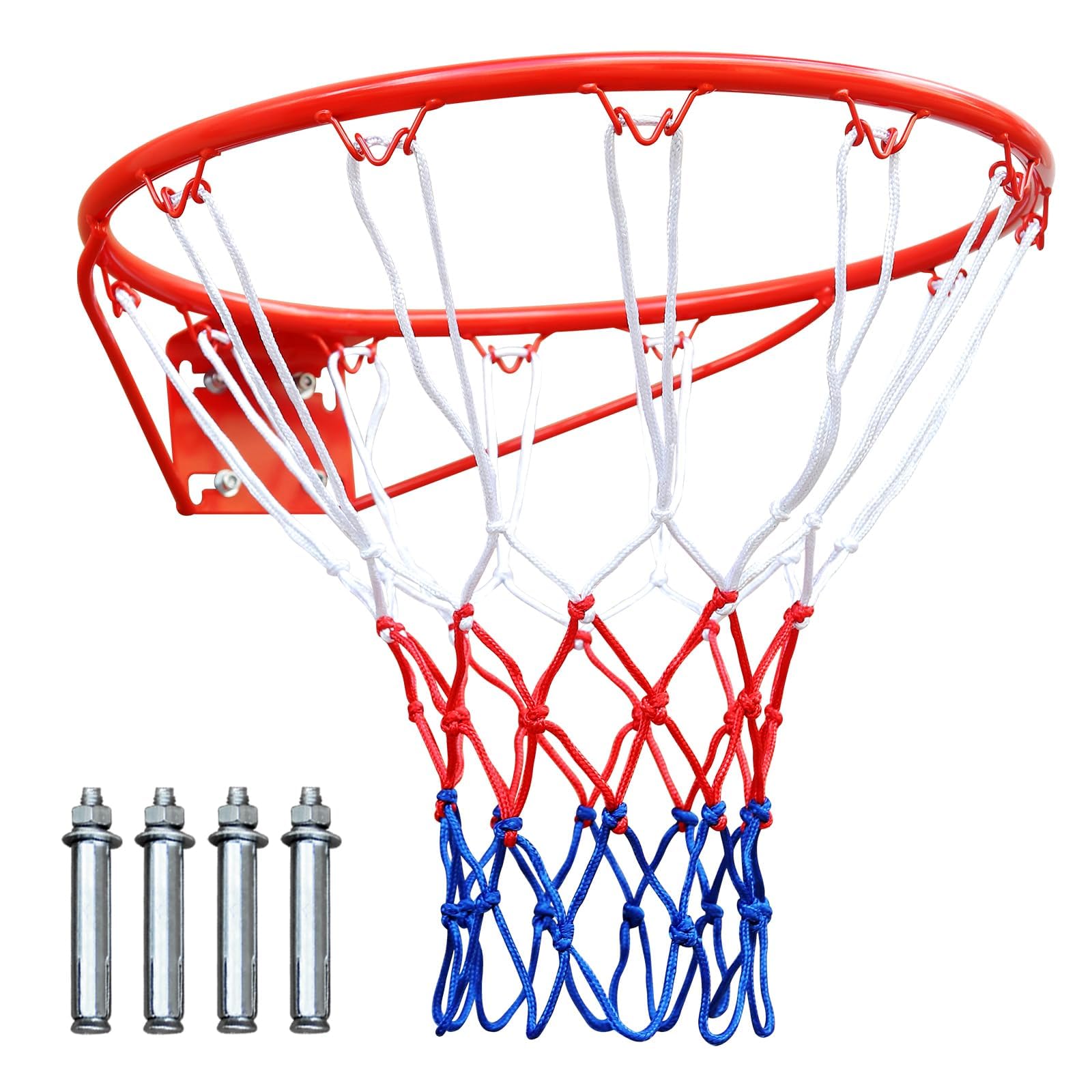 GYMFLEX Basketball Hoop Wall Mounted, Heavy-Duty Reinforced Basketball Rim for Outdoor Indoor, Weatherproof Basketball Goal with Net & Mounting Hardware, for Garage Garden Backyard, Adults (Red)