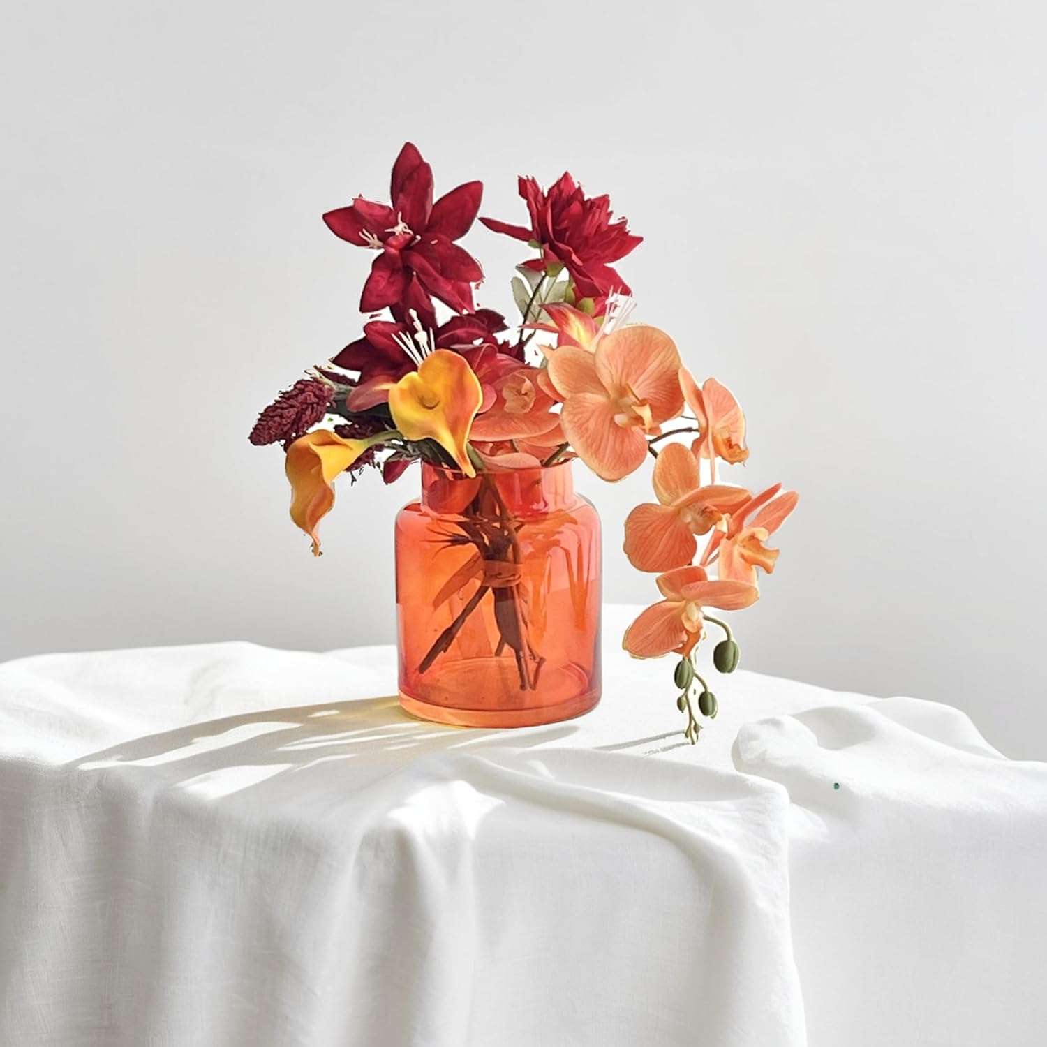 BLOFLO Orange Glass Vase, 7 Inch Large Glass Vase for Flowers, Modern Thick Glass Flower Vases for Centerpieces, Decorative Glass Cylinder Hydroponic Vase for Wedding, Home, Office (Orange, 7Inch) - Image 7