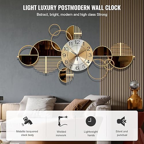 Miniatura 2 de Reloj de pared de metal decorativo 3D para sala de estar, dormitorio, creativo, moderno, grande, decoración con silencio sin tictac, 34 x 17.7