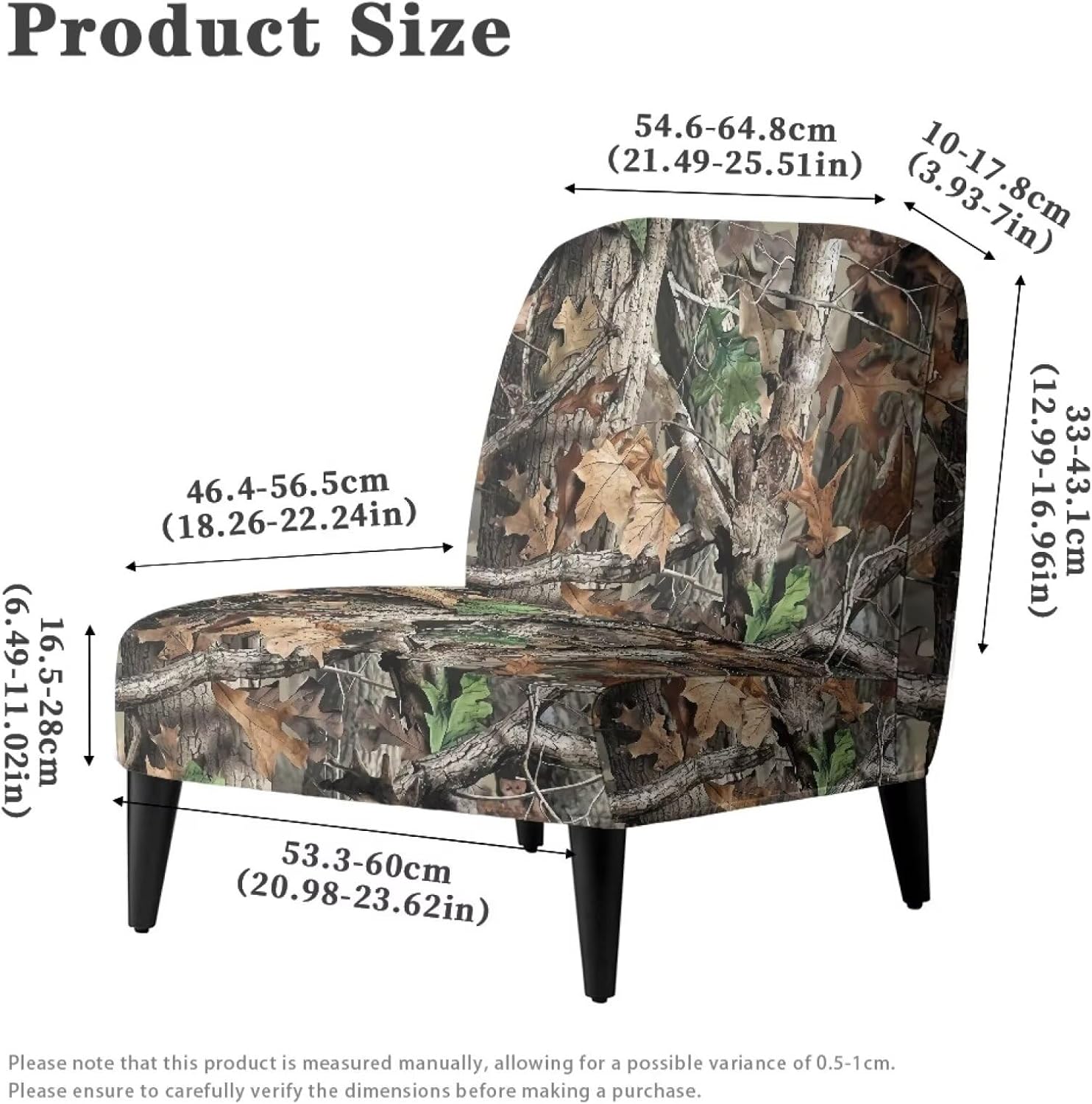 ZOUTAIRONG Camo Armless Chair Slipcover Stretch Accent Chair Cover for Living Room Armless Slipper Chair Covers Removable Single Chair Cover Without Arms for Home Decor
