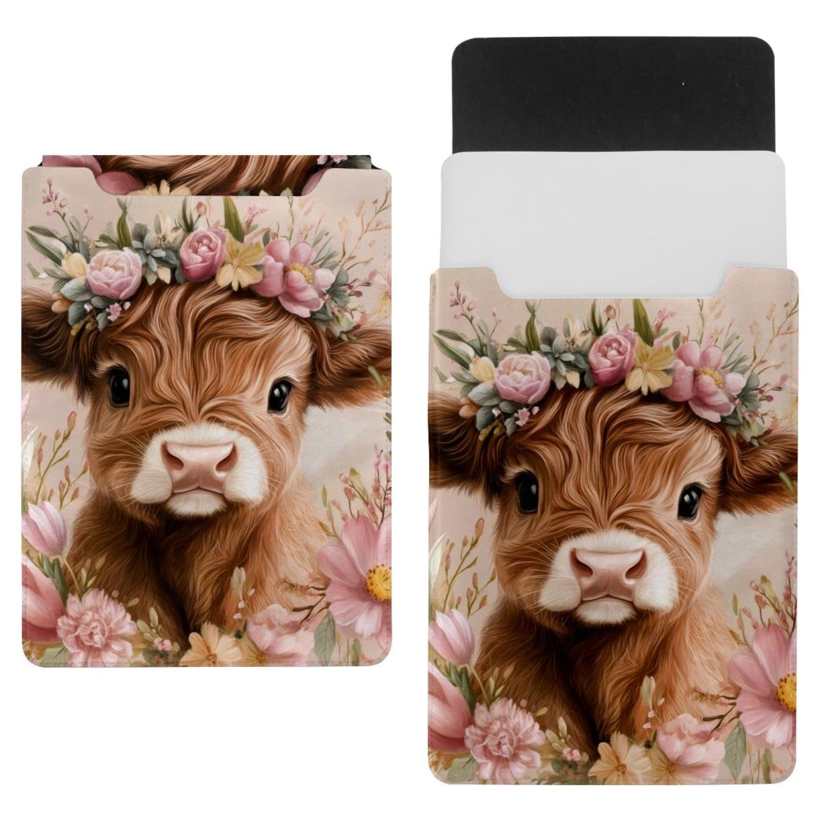 Funda para portátil contra arañazos de 13.5 pulgadas Highland Cow Flowers evita golpes 7