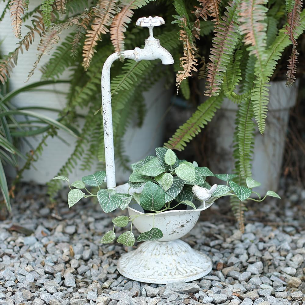 Unique Planters for Indoor Outdoor Plants, Rustic Succulent Planters, Outdoor Flower Pots, Indoor Succulent Plant Pots, Metal Tap Design, Home and Garden Decor (White)