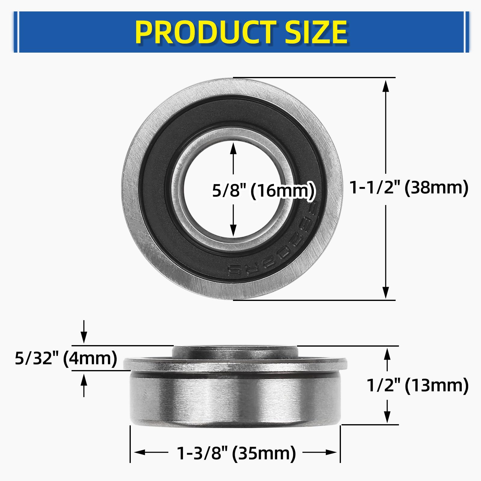 GICOOL Steel Bearings - 4 Pack, 5/8" Flange -2 GICOOL Steel Bearings - 4 Pack, 5/8" Flange -2