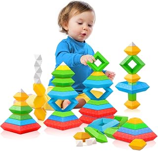 Hieoby Montessori Stacking Blocks 30Pcs - STEM Educational Toys for Toddlers 1-4 Years Boys Girls Sensory Learning Gifts