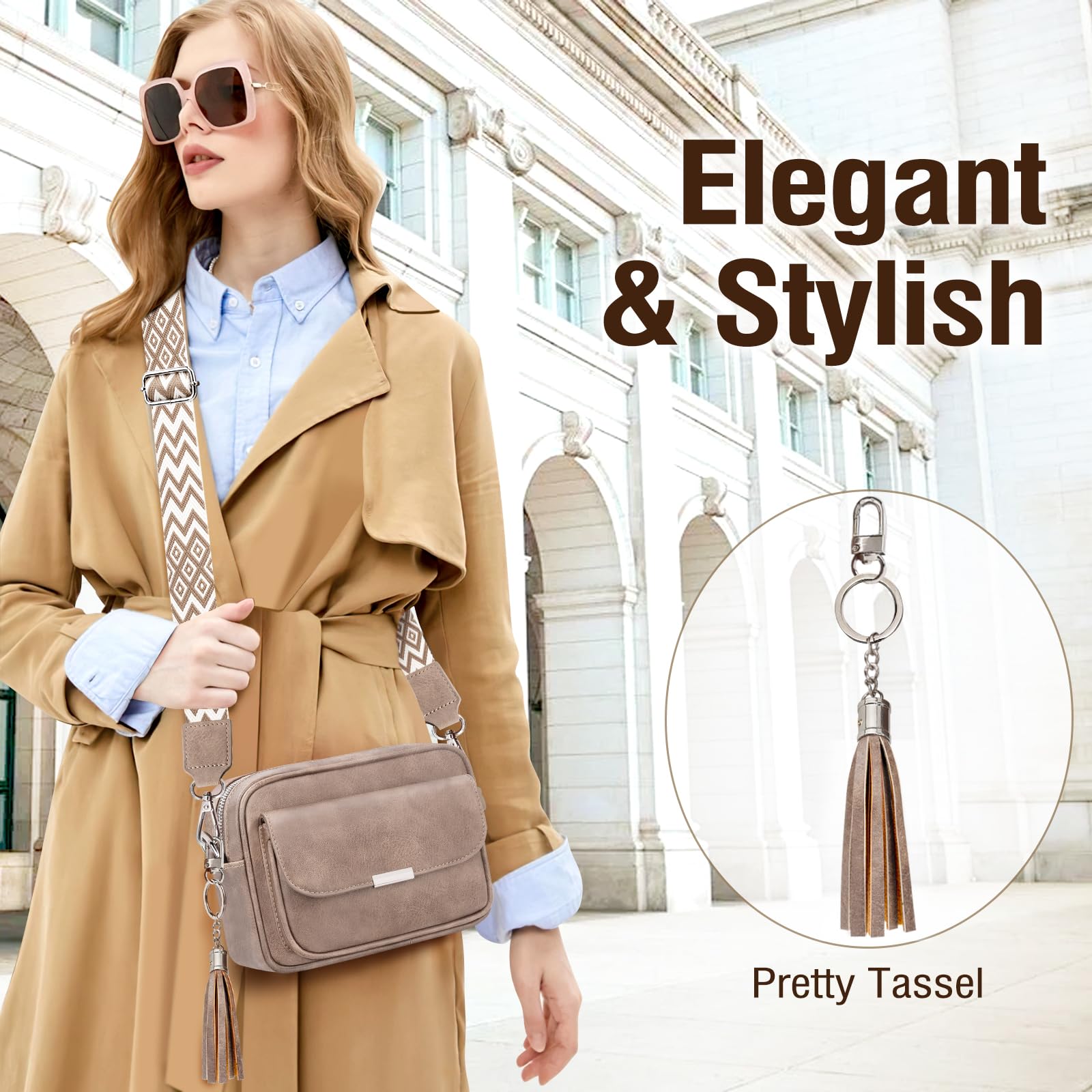 Bolso Mujer Bandolera Mediano Bolso Bandolera Mujer Piel PU Bolso Cruzado De Mujer Con Correa Ancha Ajustable Bolsos Bandolera Para Mujer Damas Compras, Viaje y Trabajo