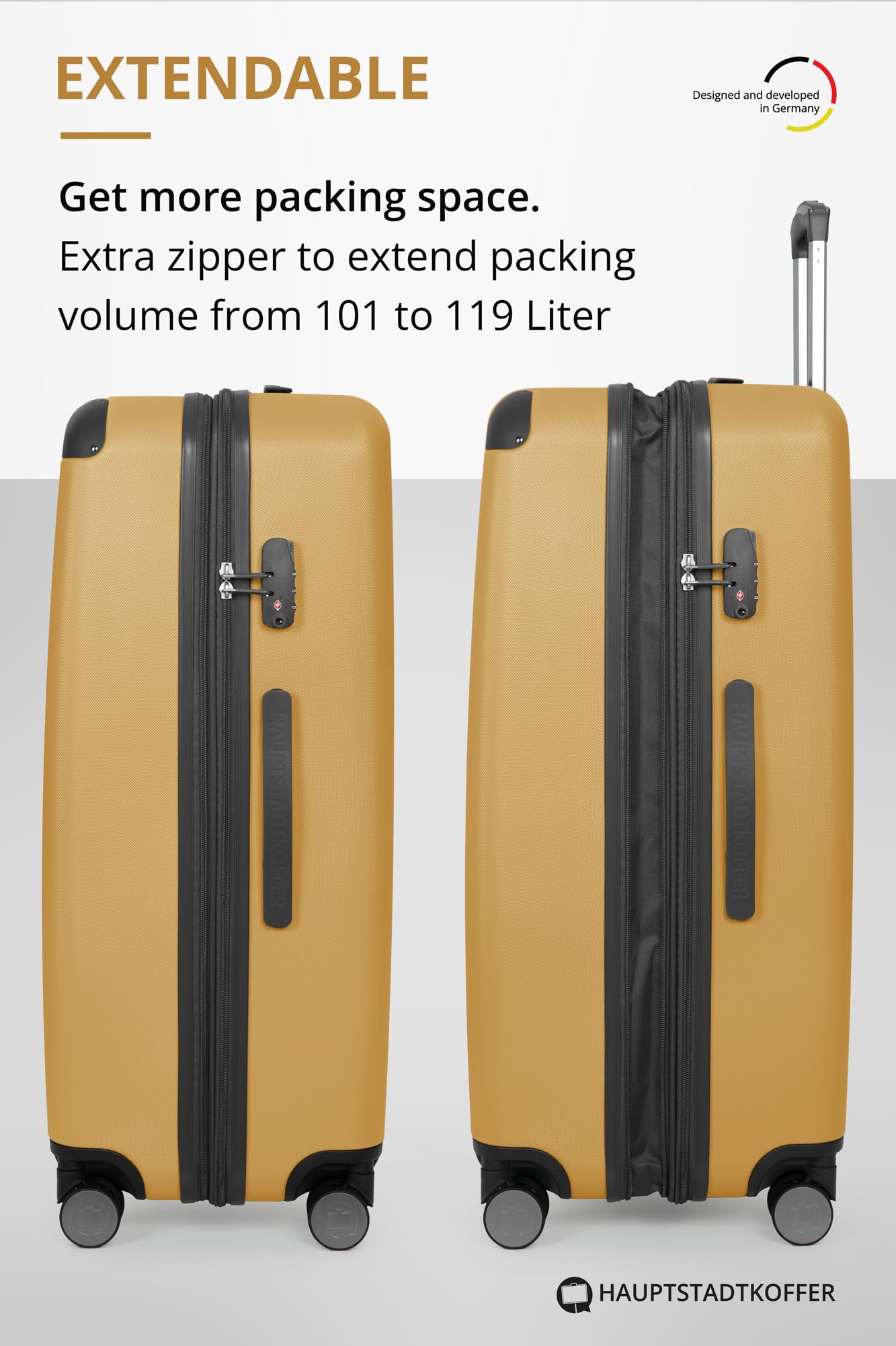 HAUPTSTADTKOFFER - Spree - Maleta rígida, Trolley expandible, Equipaje de Viaje, 4 Ruedas Dobles, TSA, 65 cm, 74 litros, Champán — view 266