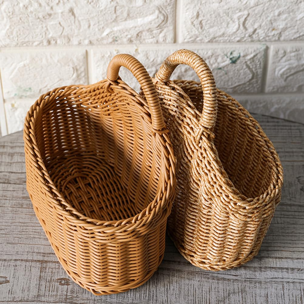 Panier de rangement en rotin à suspendre - Panier à fleurs en osier tissé pour pommes de terre, magazines, articles divers, oignons, taille