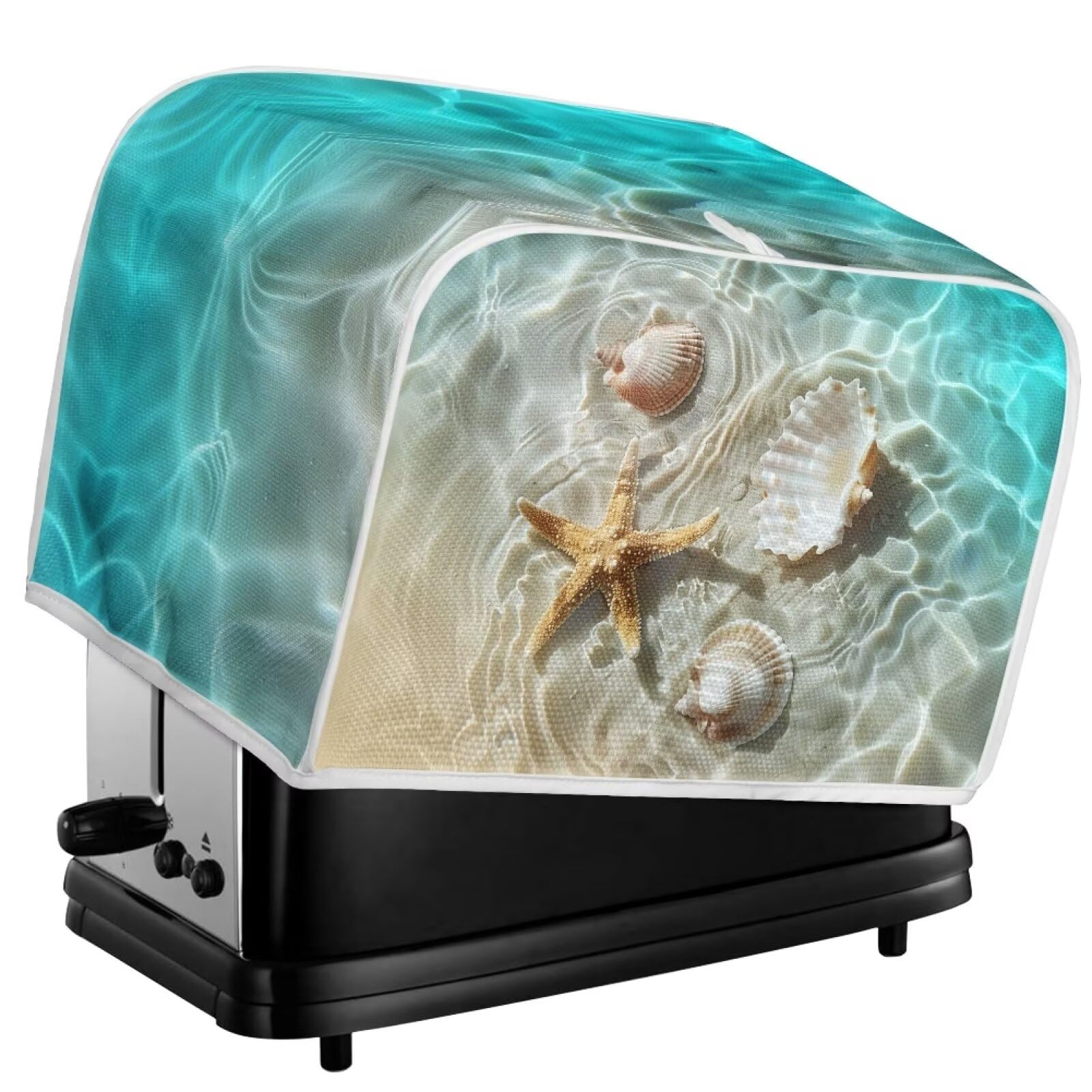 JUDENTIDOS Toaster Cover Beach Seashells Starfishes Print 2 Slice Appliance Cover with Hang Loop Bread Baker Toaster Cover for Kitchen, JUD-P58-1