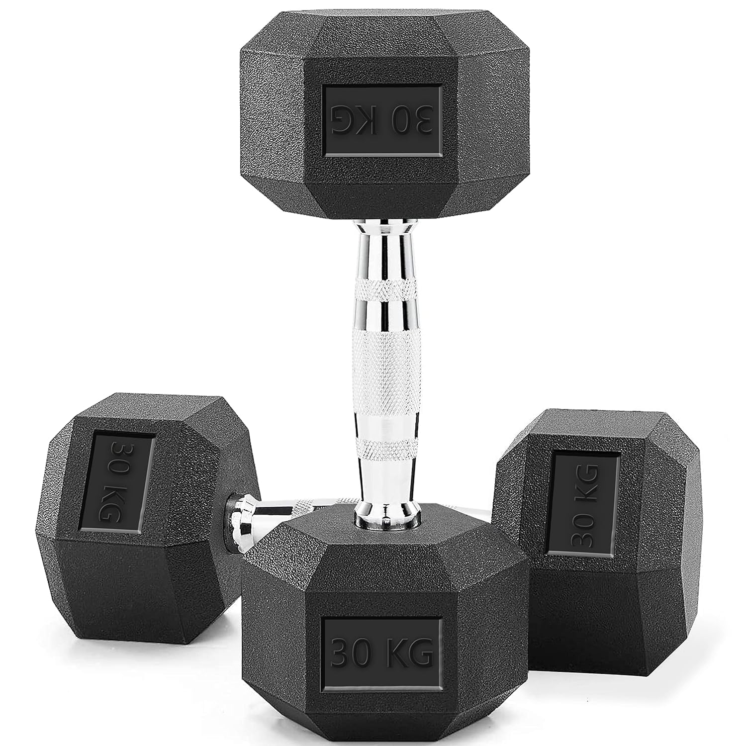 SKY LAND HEX Dumbbell Rubber Coated Cast Iron Hexagonal Dumbbells 30 kg*2 for Professional Exercise | Premium Hand Weight Dumbbell | Strength Training Equipment | Full Body Workout -EM-9260-30