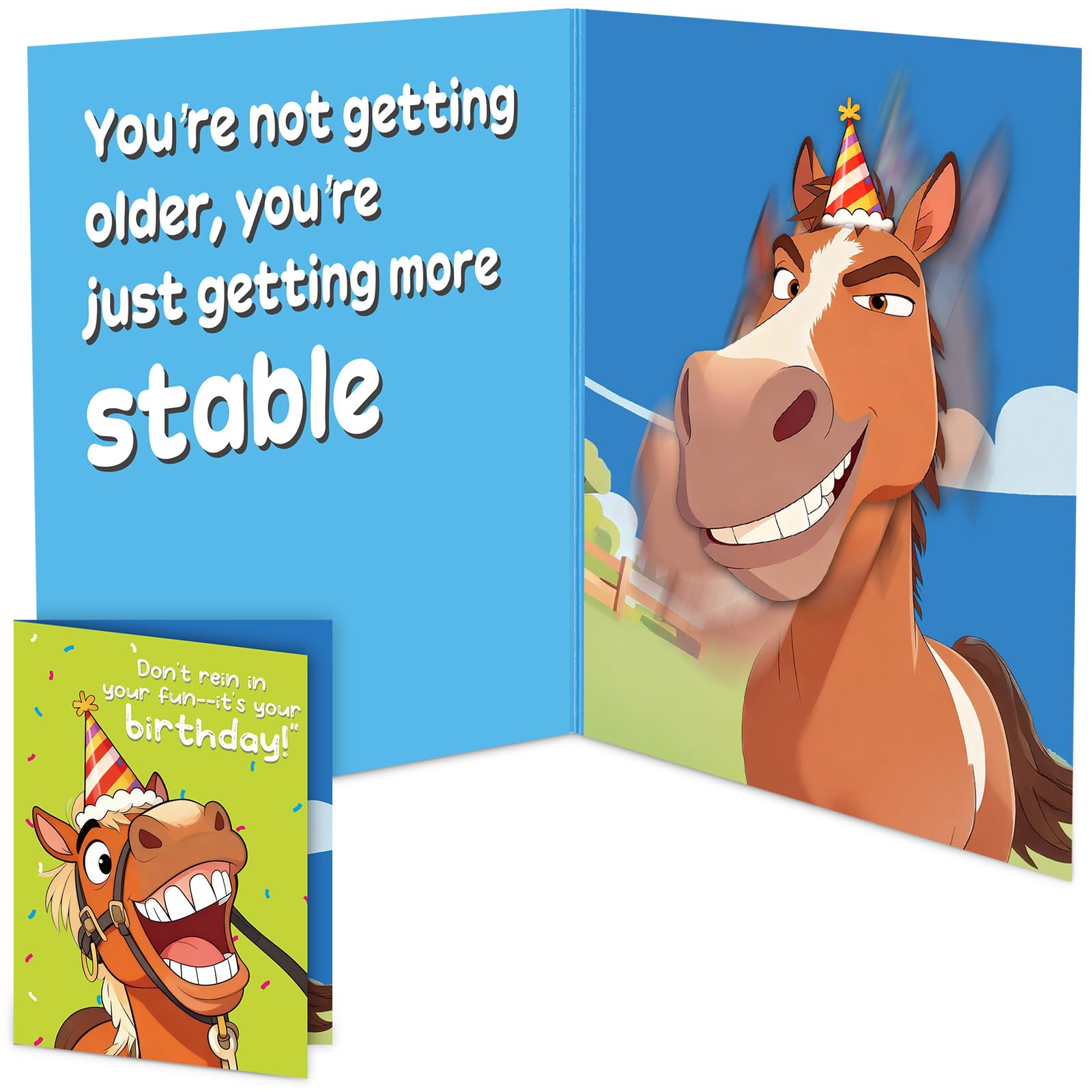 mountova Horse Birthday Card, Hilarious Musical & Shaking Birthday Cards with Sound & Motion - Funny Pop Up Card for Men, Women, Dad, Mom, Son - Envelope Included