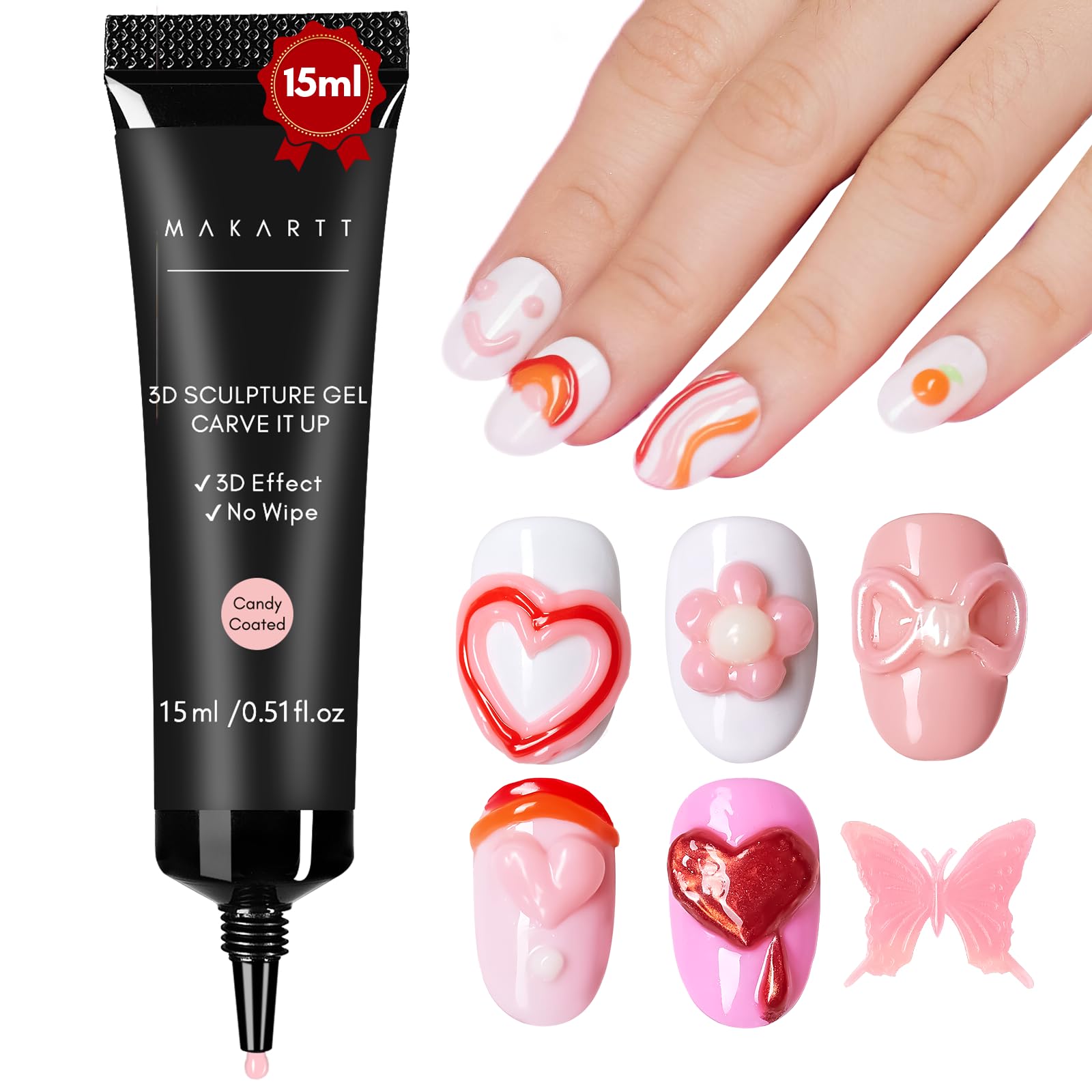 Makartt3D Nail Gel 15g, Sculpting Gel for Nail Art, DIY Craving, Painting, Drawing & Molding, Perfect for Charms, Decorations, Candy Coated