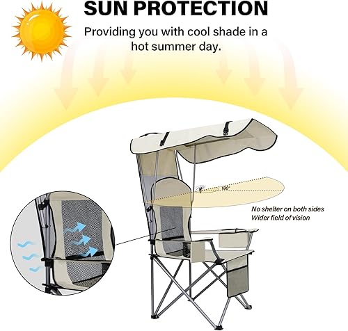Miniatura 8 de PLKO Camping Chairs with Canopy, Portable Quad Lawn Chair for Adults, Folding Recliner Chair with Cup Holder Outdoor Events and Shade- Support 330