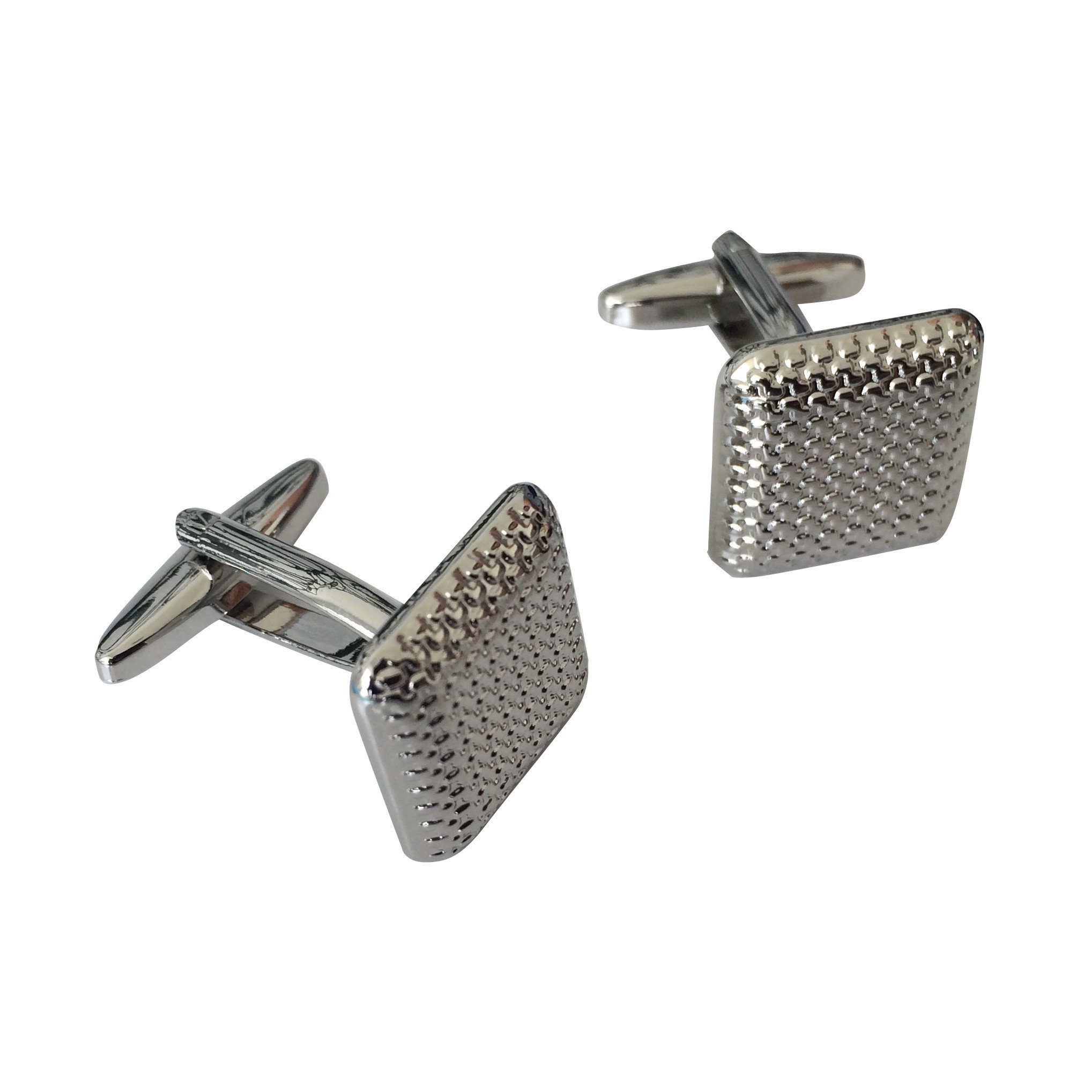 Textured Silver Square Men's Stainless Steel Cufflinks with Black Velvet Gift Bag by TrendyLuz