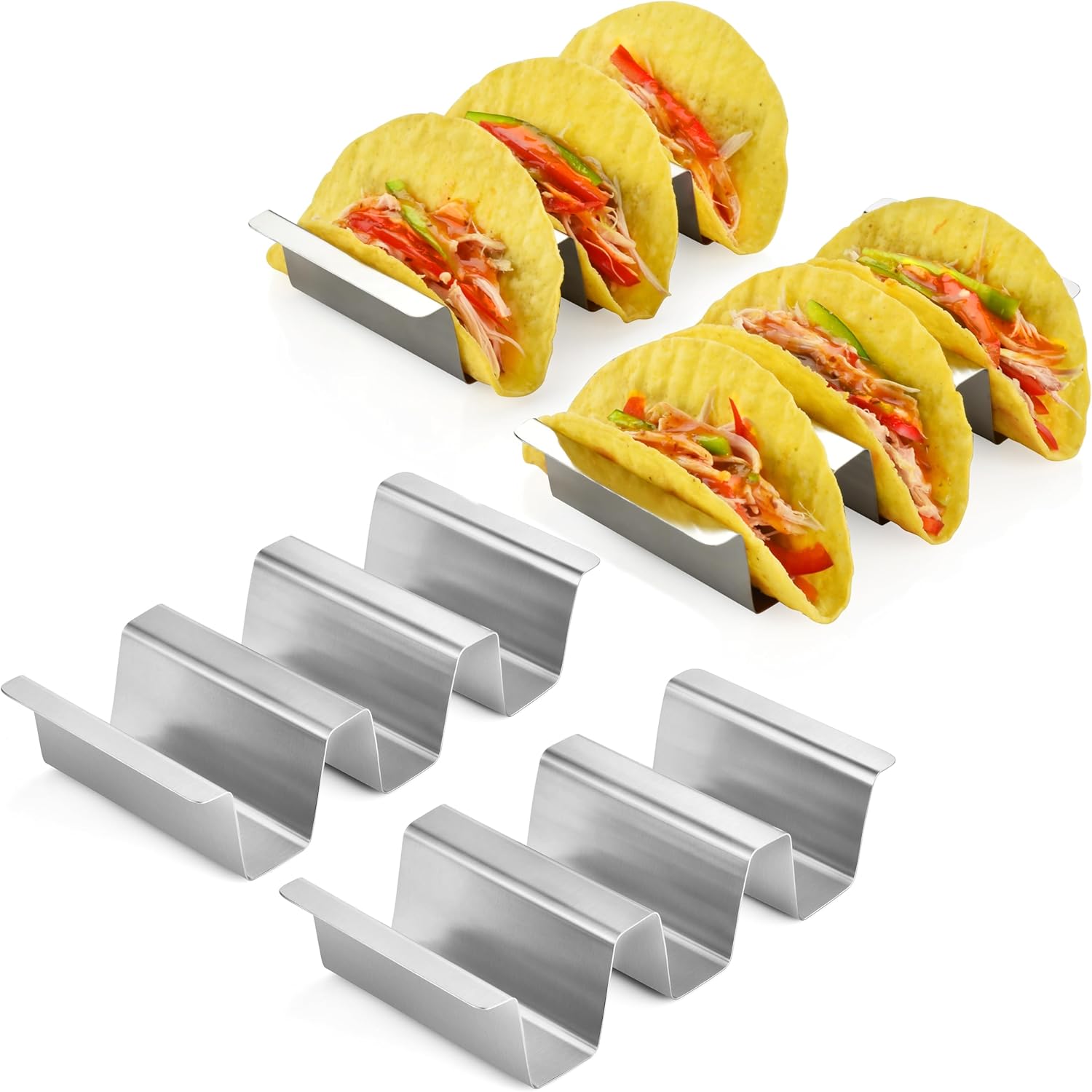 Taco Holders Set of 12 – Stainless Steel Durable Taco Stand for 3 Tacos, Dishwasher Safe, Perfect for Taco Night & Street Tacos Taco Holders Set of 12 – Stainless Steel Durable Taco Stand for 3 Tacos, Dishwasher Safe, Perfect for Taco Night & Street Tacos