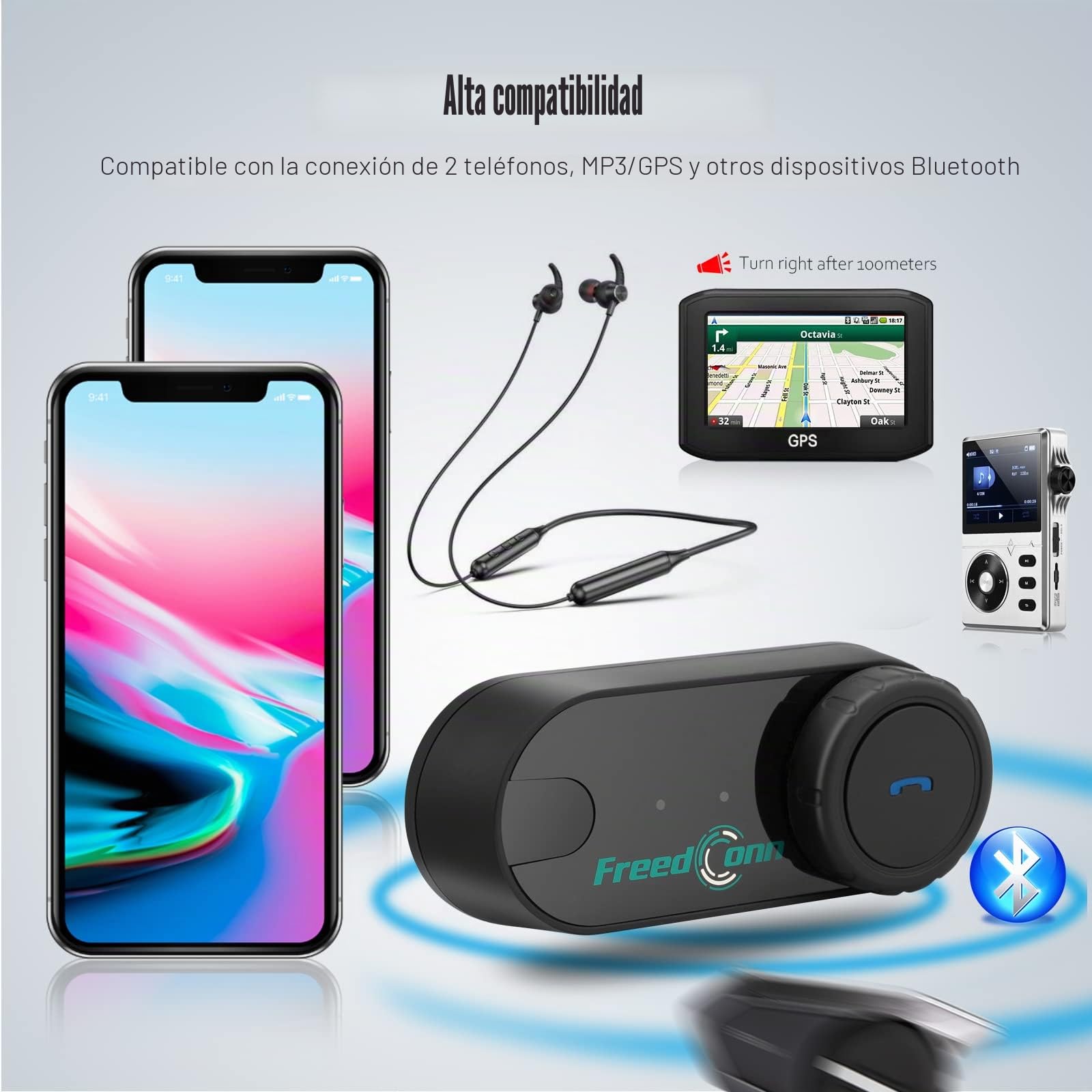 FreedConn Auriculares Bluetooth para motocicleta TCOM VB, altavoces para casco de motocicleta, 3 conductores, emparejamiento de 800 m, 2 conductores, intercomunicador de casco para motocicleta, ajuste