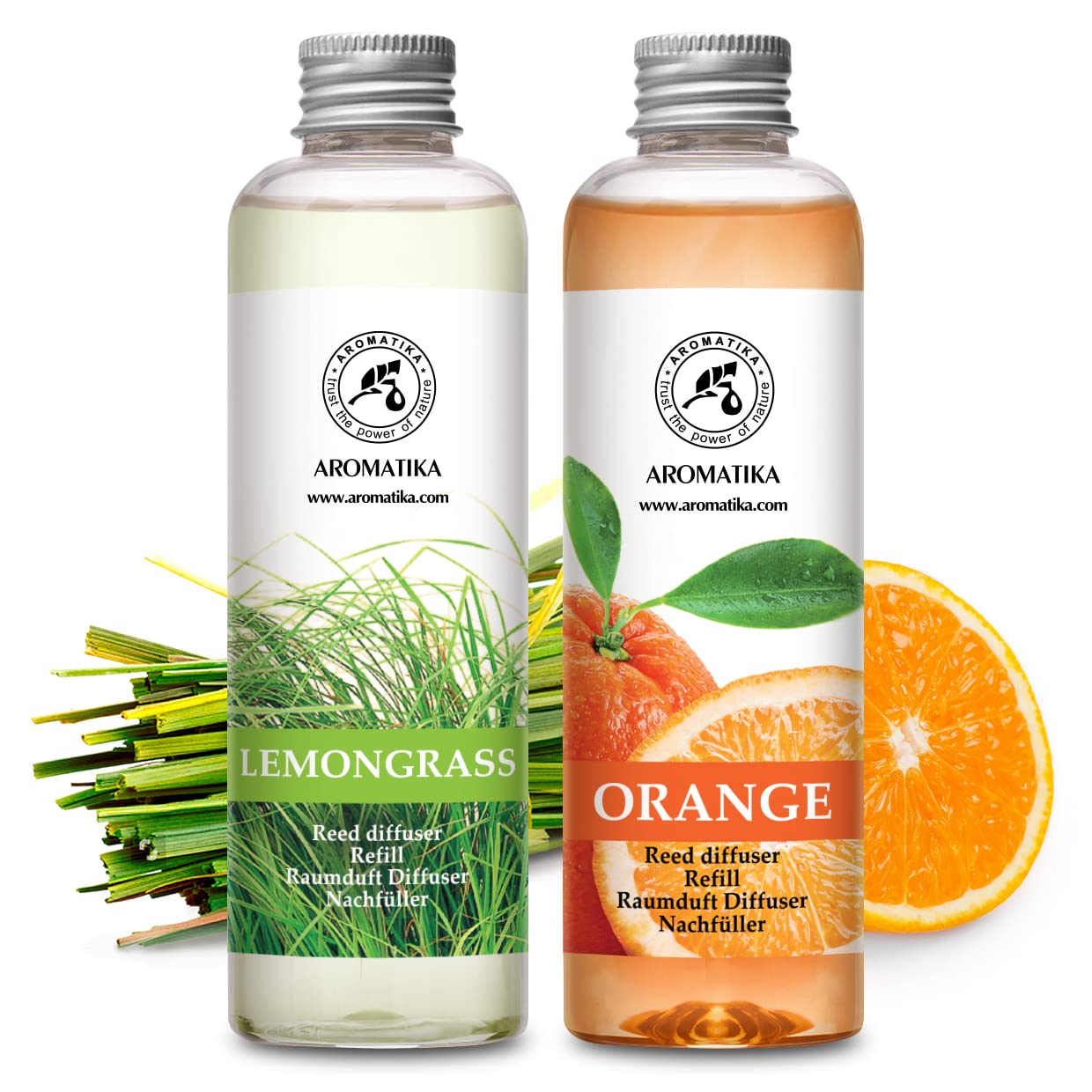 Raumduft Diffuser Nachfüller Lemongrass & ORANGE 400ml - 2x200ml - Nachfüller Set für Duftdiffusor - Reed Diffuser Refill - Raumbeduftung - Zimmerduft - Diffuser Nachfüllen - Raumluft