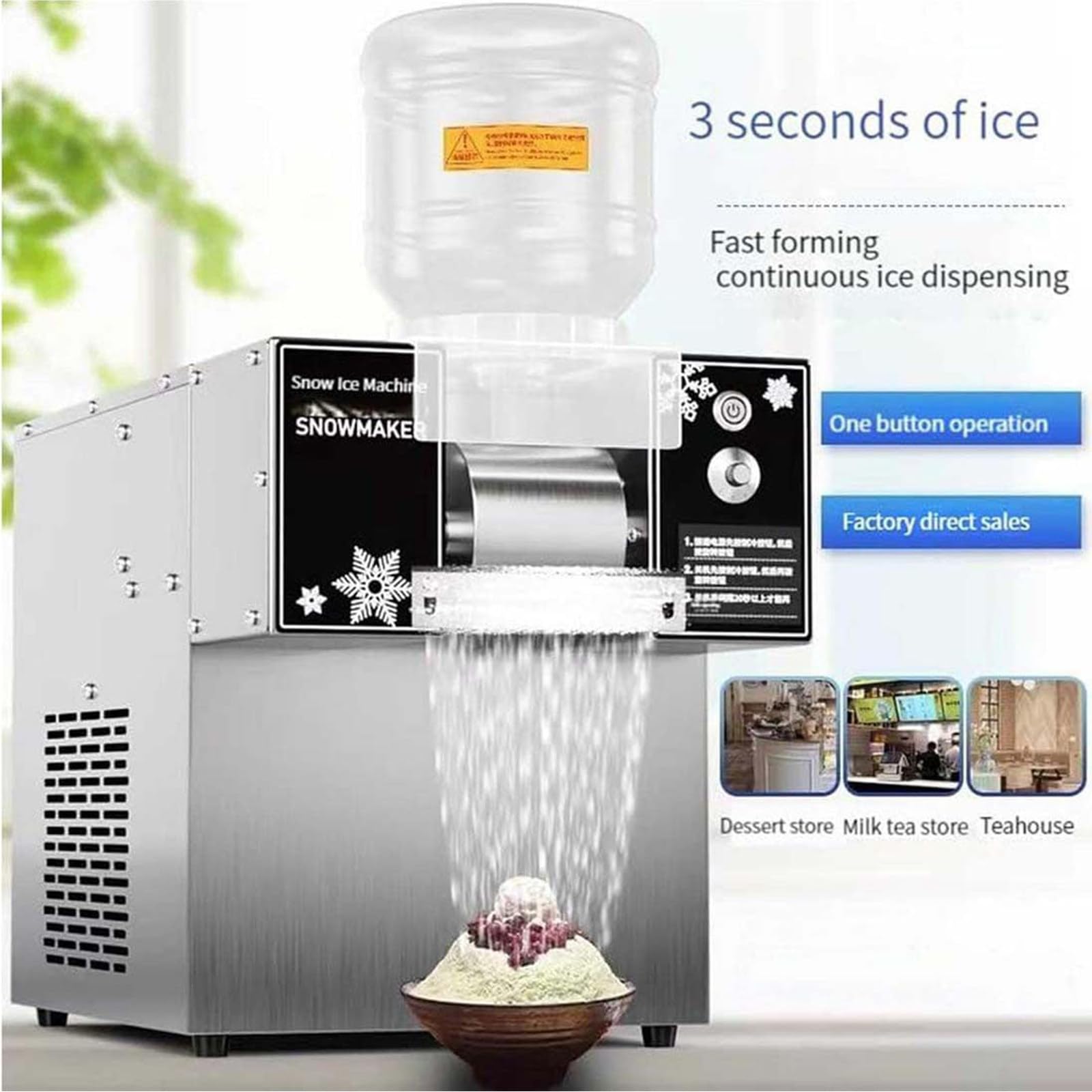 Máquina de Hielo en Forma de Copos de Nieve Máquina para Raspar Hielo Acero Inoxidable Sis Tema Enfriamiento por Líquido para Rápida Disipación Calor para Panaderías,Cafeterías,A-360W