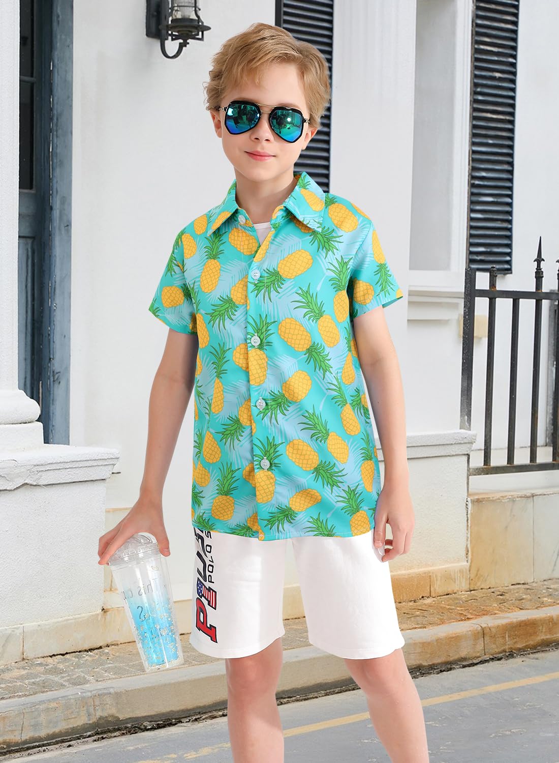 XiaoMoSha Camicie hawaiane per ragazzi Camicia a maniche corte Camicia hawaiana per ragazze Camicia estiva da spiaggia per bambini